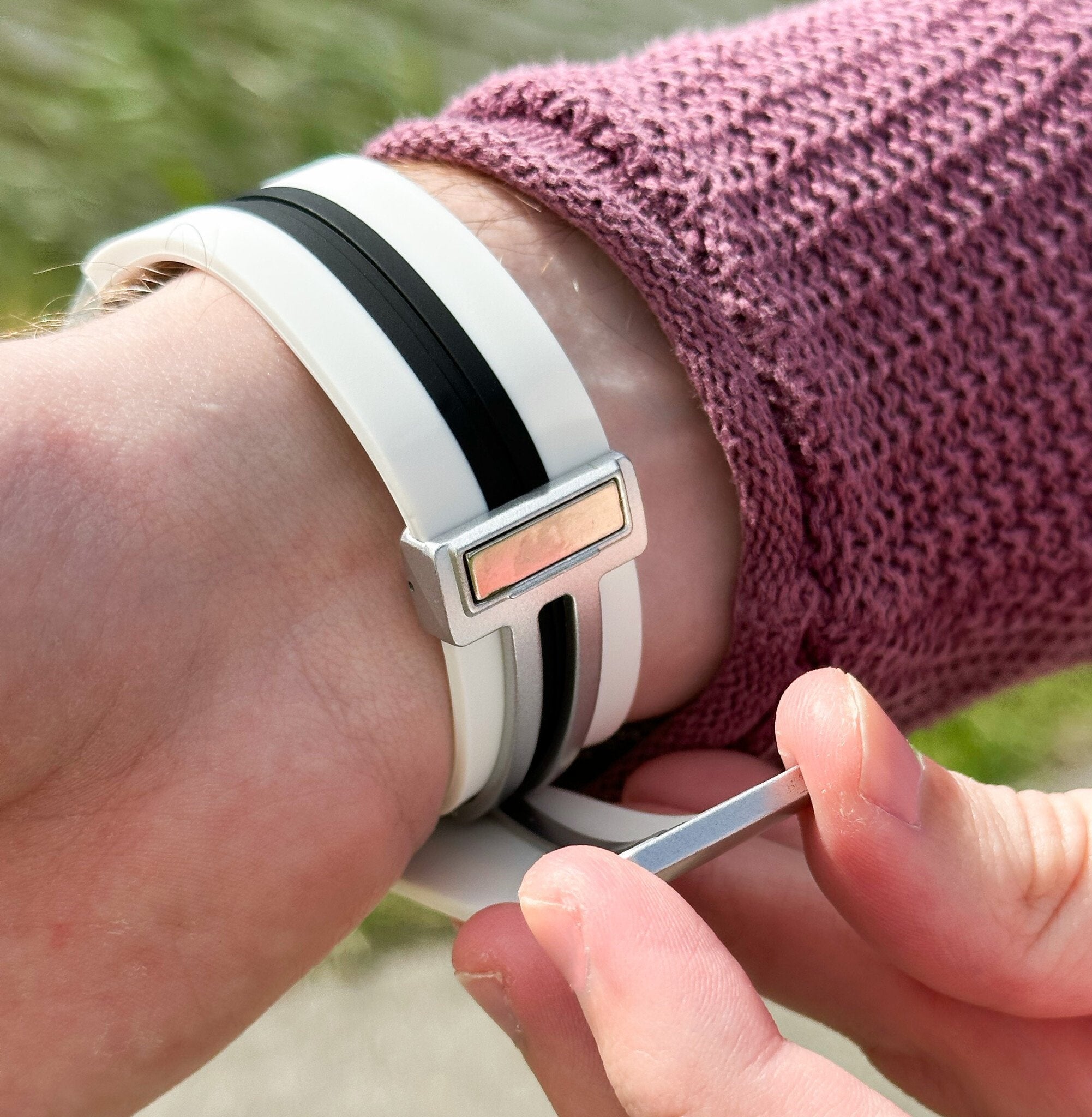 Silicone Magnetic Sport Strap, white/black, lifestyle photo