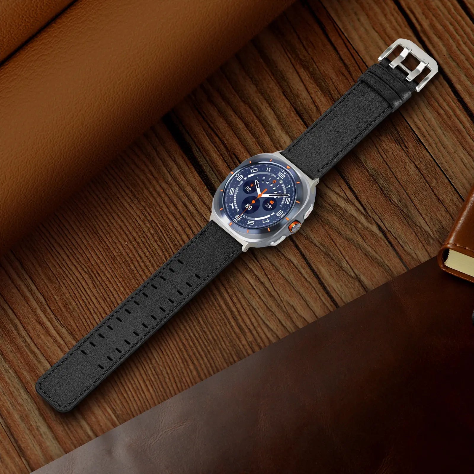 Samsung Galaxy Watch Ultra 2 Double Pin Leather Strap (Black)