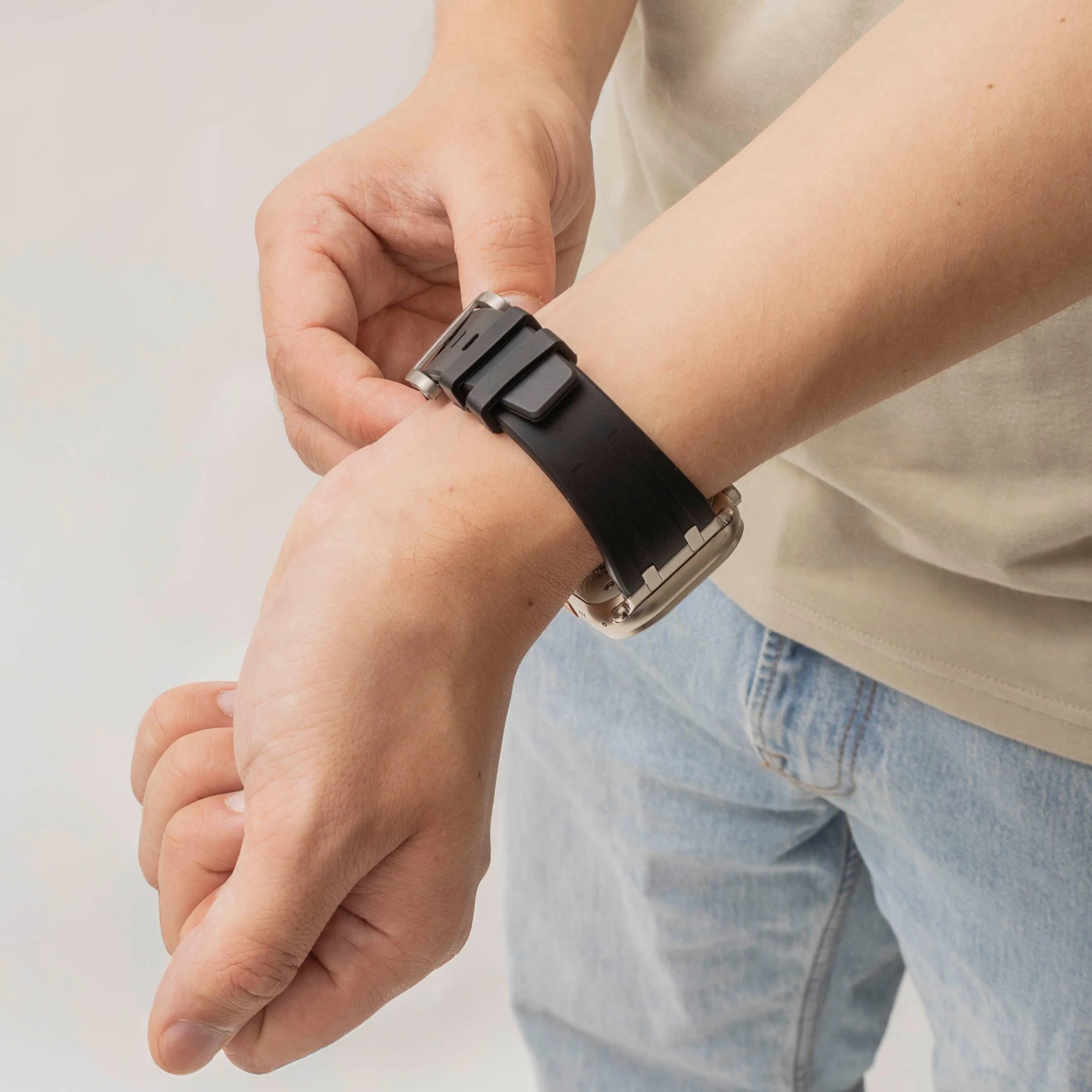 Bandz Apple Watch Silicone Strap 'Luxe Liquid' (Black With Silver)