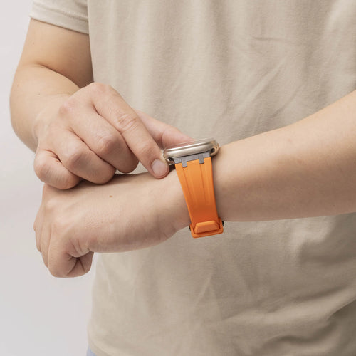 Bandz Apple Watch Silicone Strap 'Luxe Liquid' (Orange With Black)