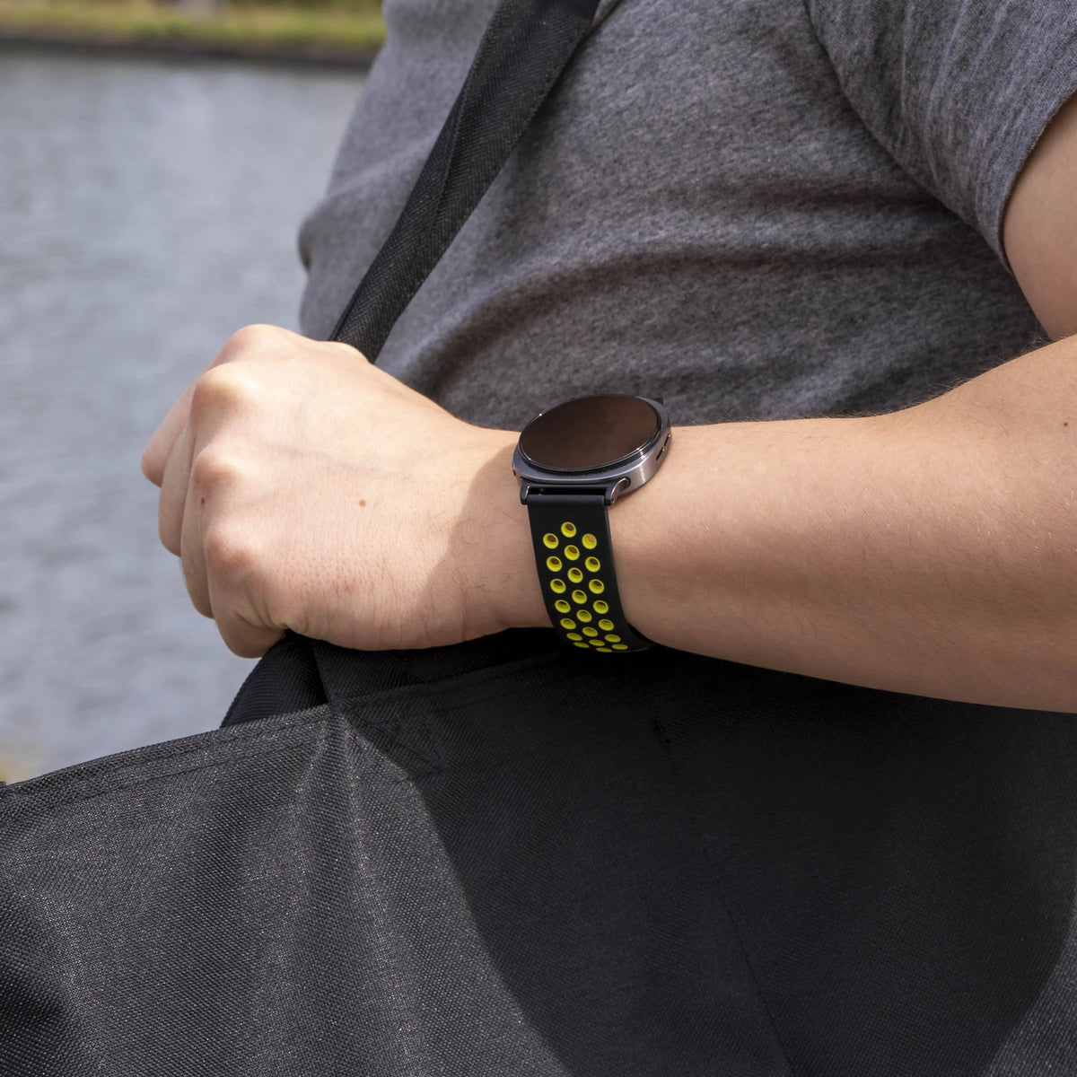 Silicone Sport Strap, black/yellow, lifestyle photo