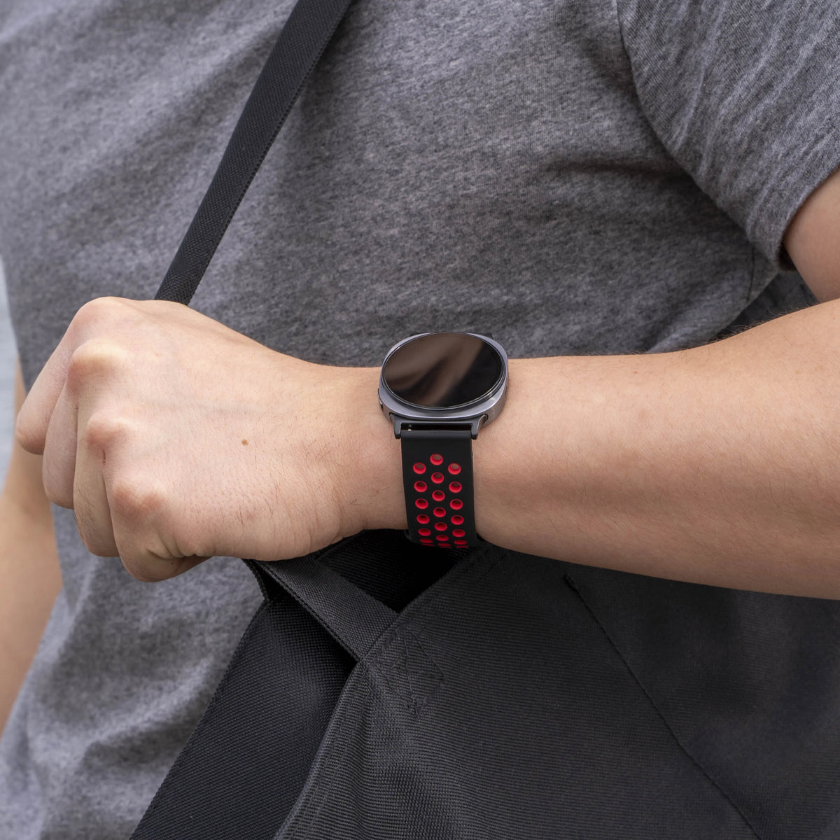 Silicone Sport Strap, black/red, lifestyle photo