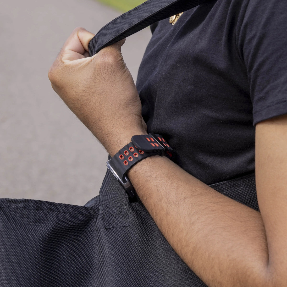 Silicone Ocean Strap, black/red, lifestyle photo