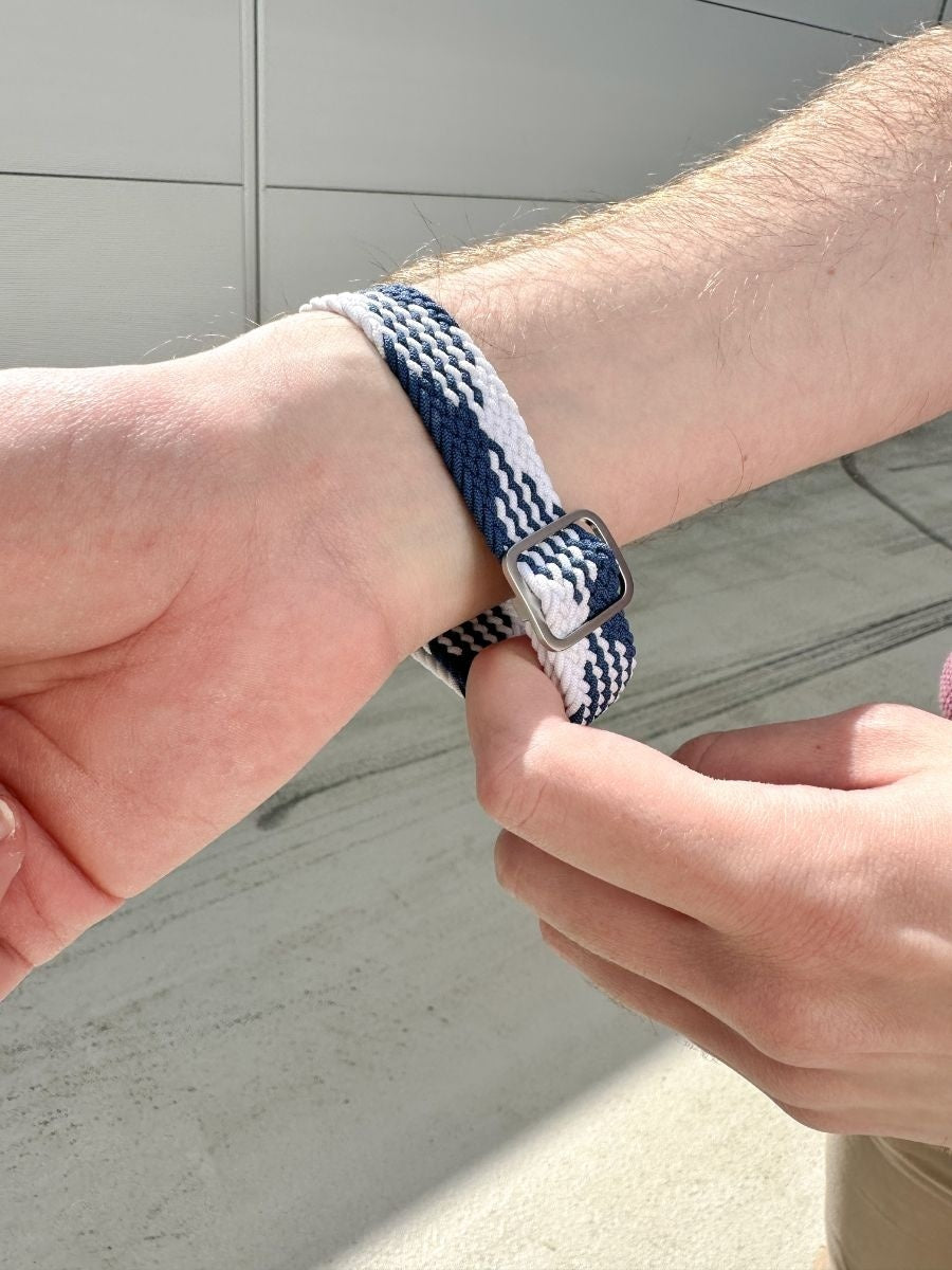Nylon Adjustable Braided Strap, blue/white, lifestyle photo