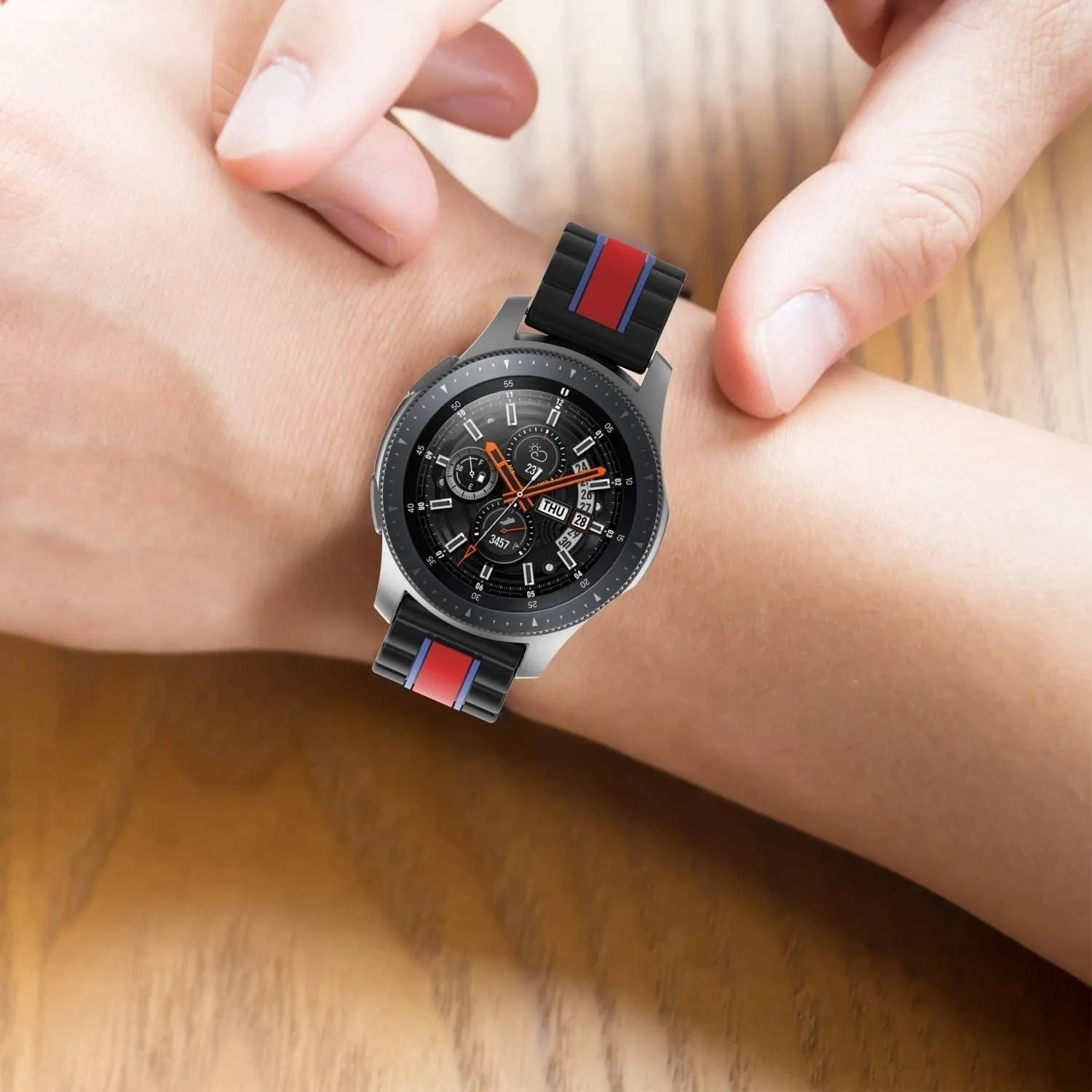 Silicone Special Edition Strap, black/red, lifestyle photo