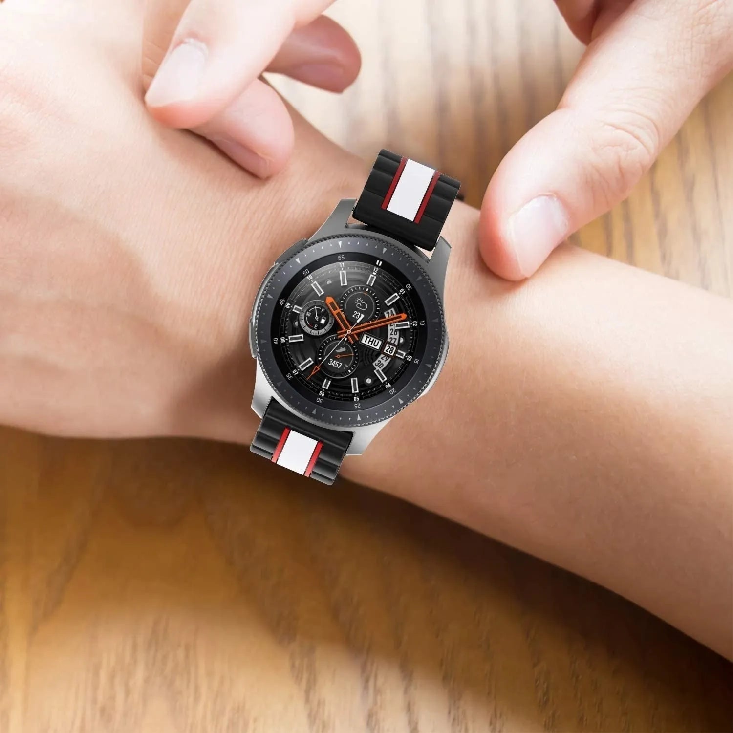 Silicone Special Edition Strap, black/white, lifestyle photo