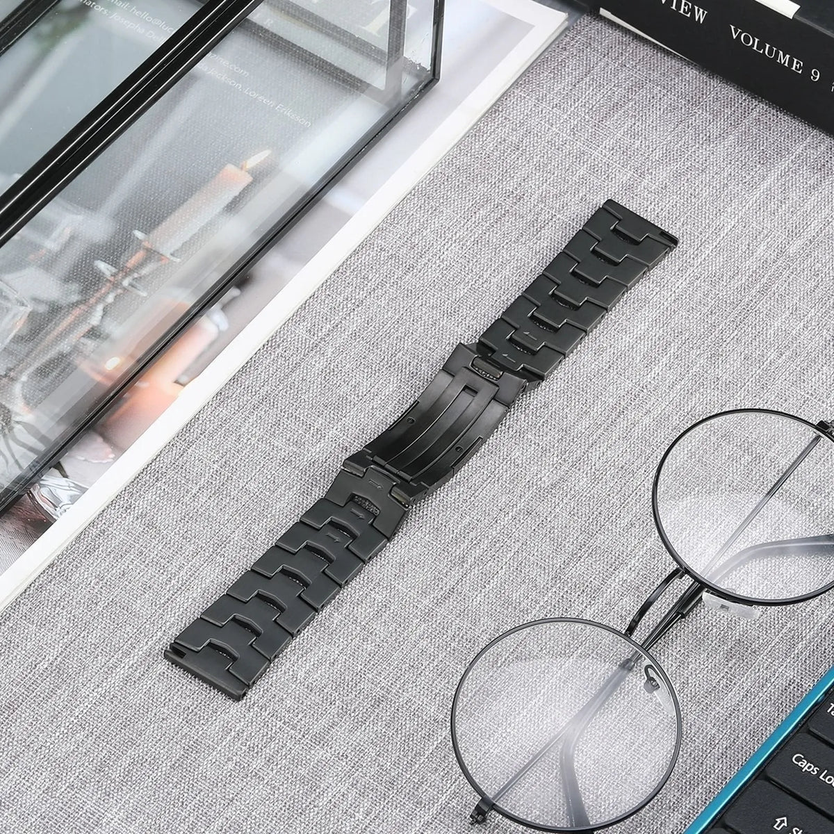 Titanium Grain Strap (Flat Clasp), black, lifestyle photo