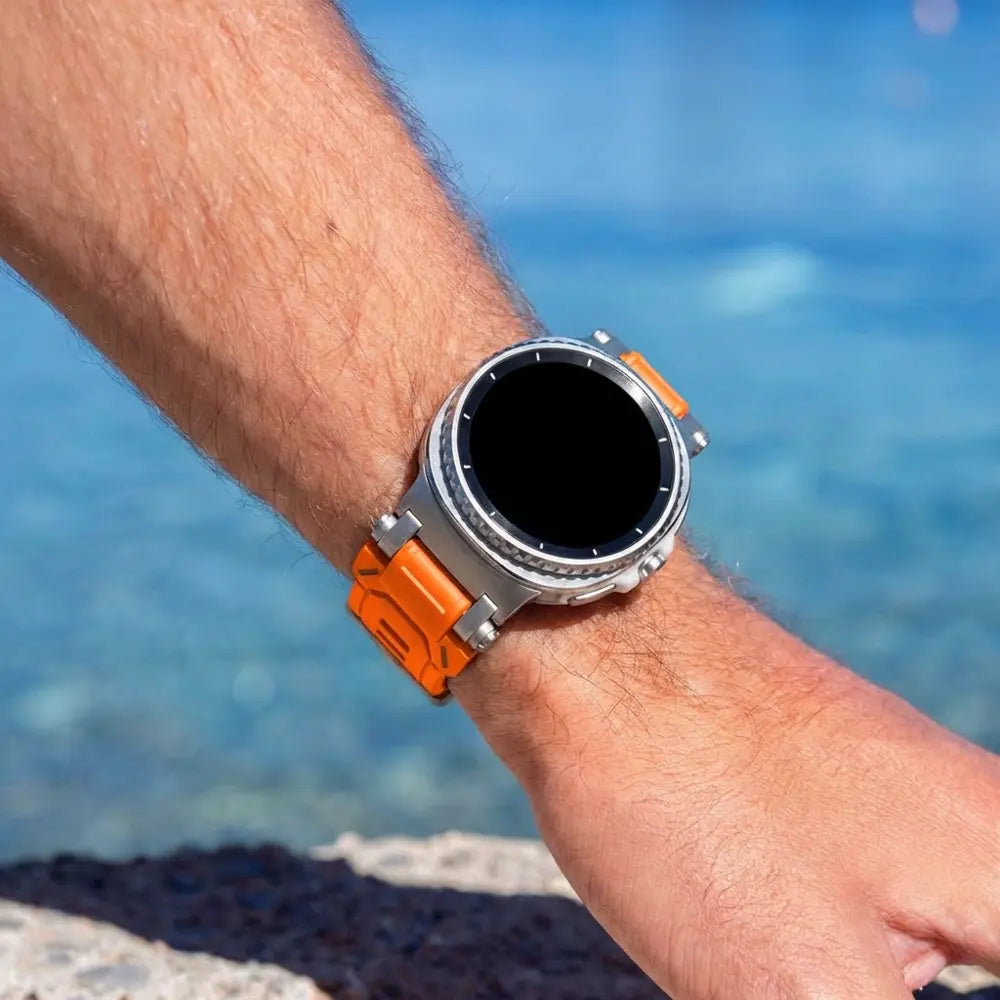 Samsung Galaxy Watch 8 - 44mm 'Explorer' Silicone Strap (Orange with Titanium)