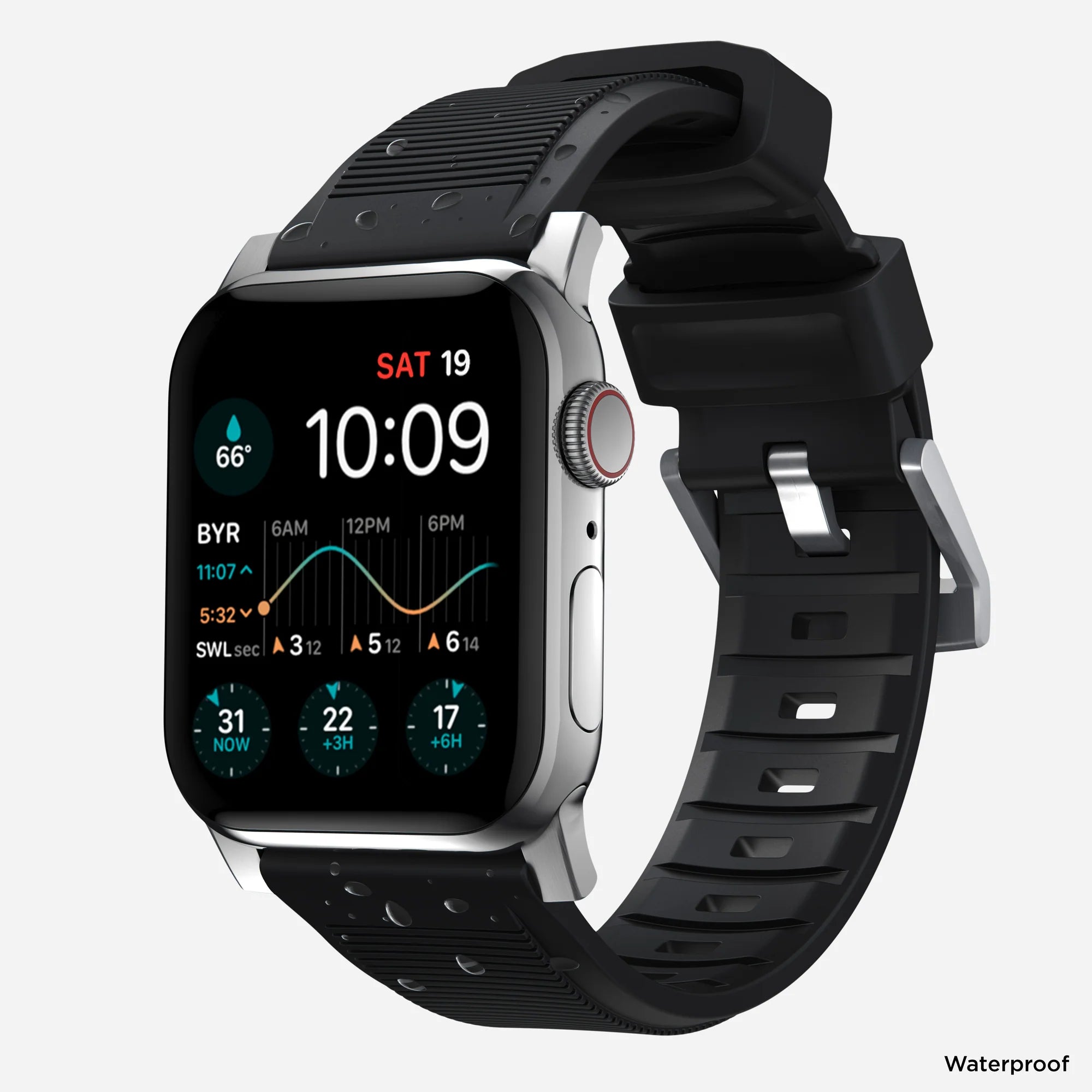 Nomad Rugged Apple Watch Silicone Strap (Black/Silver)
