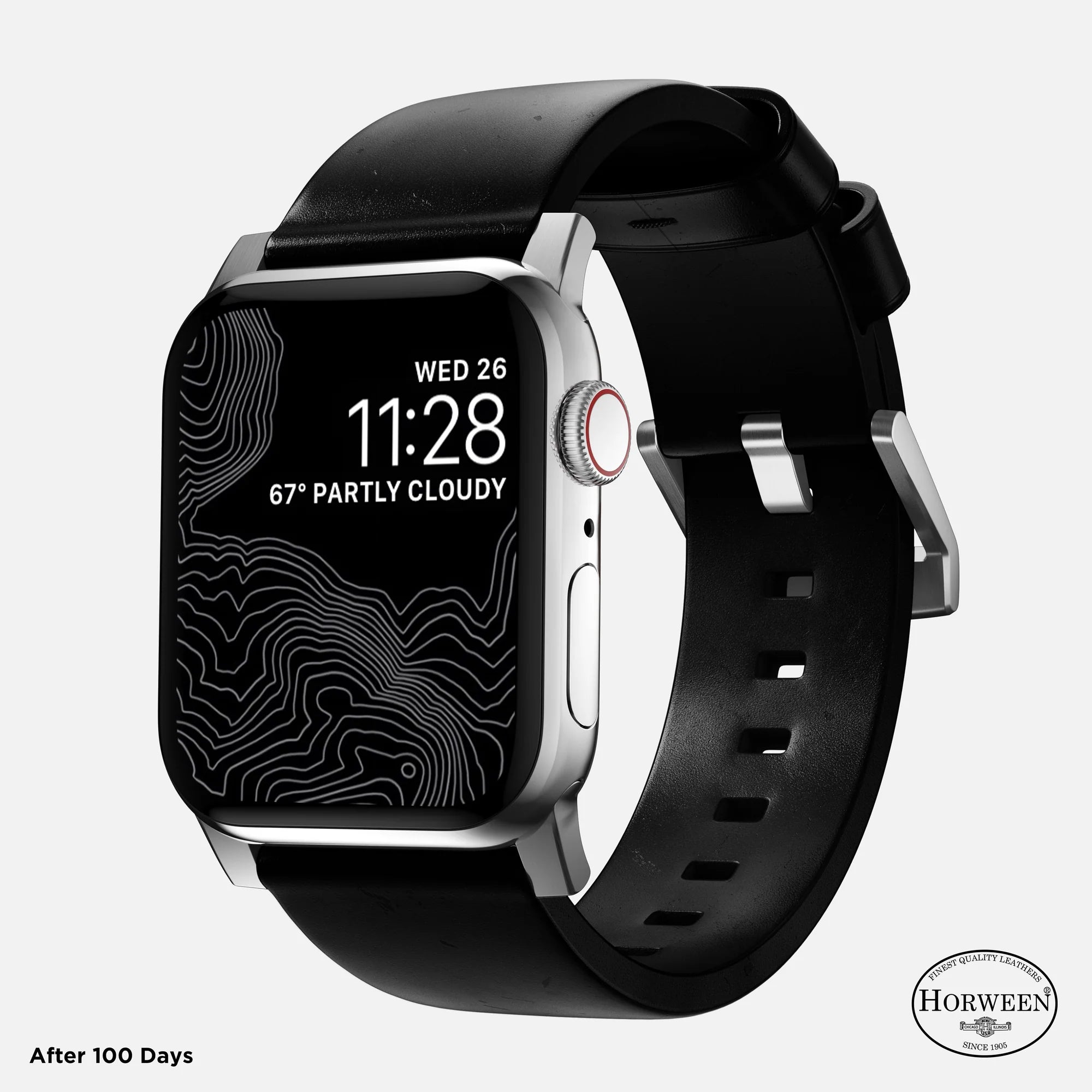 Nomad Modern Apple Watch Leather Strap (Black/Silver)