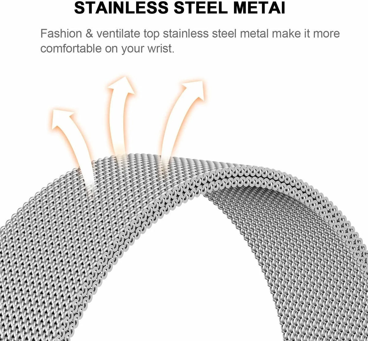 Milanese Strap, silver, infographic (USP banner)