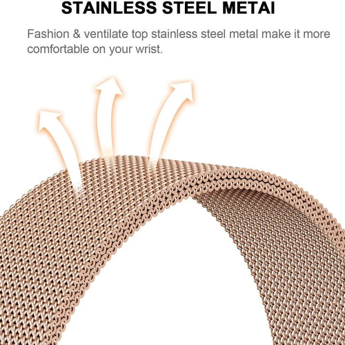Milanese Strap, rose gold, infographic (USP banner)