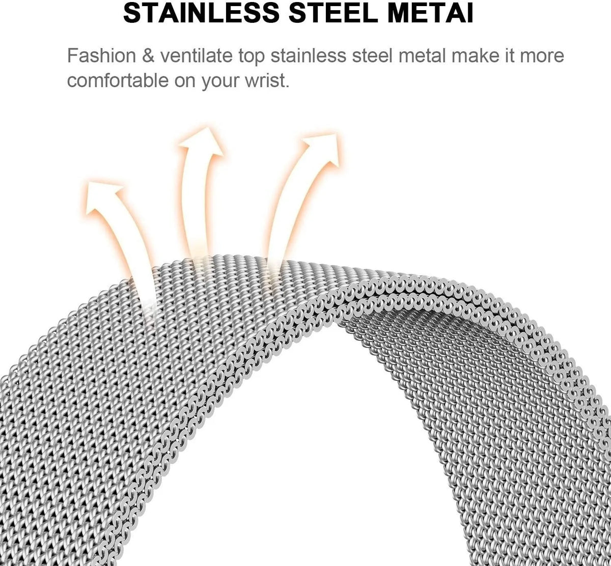 Milanese Strap, silver, infographic (USP banner)