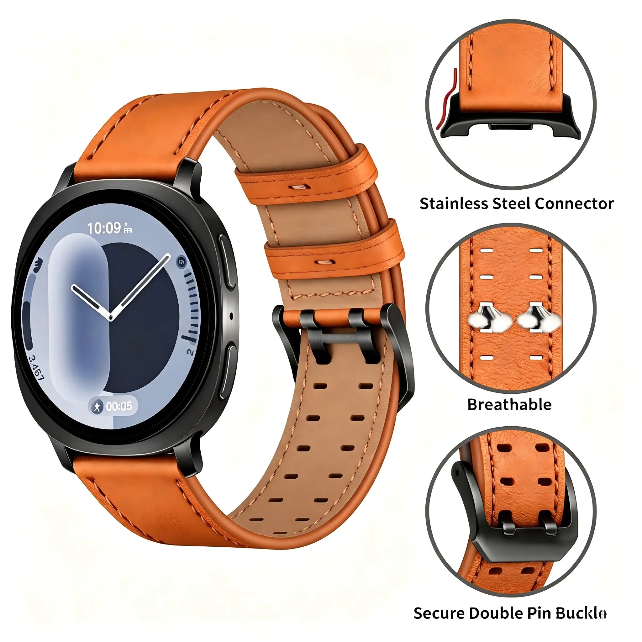 Samsung Galaxy Watch 8 - 40mm Double Pin Leather Strap (Orange)
