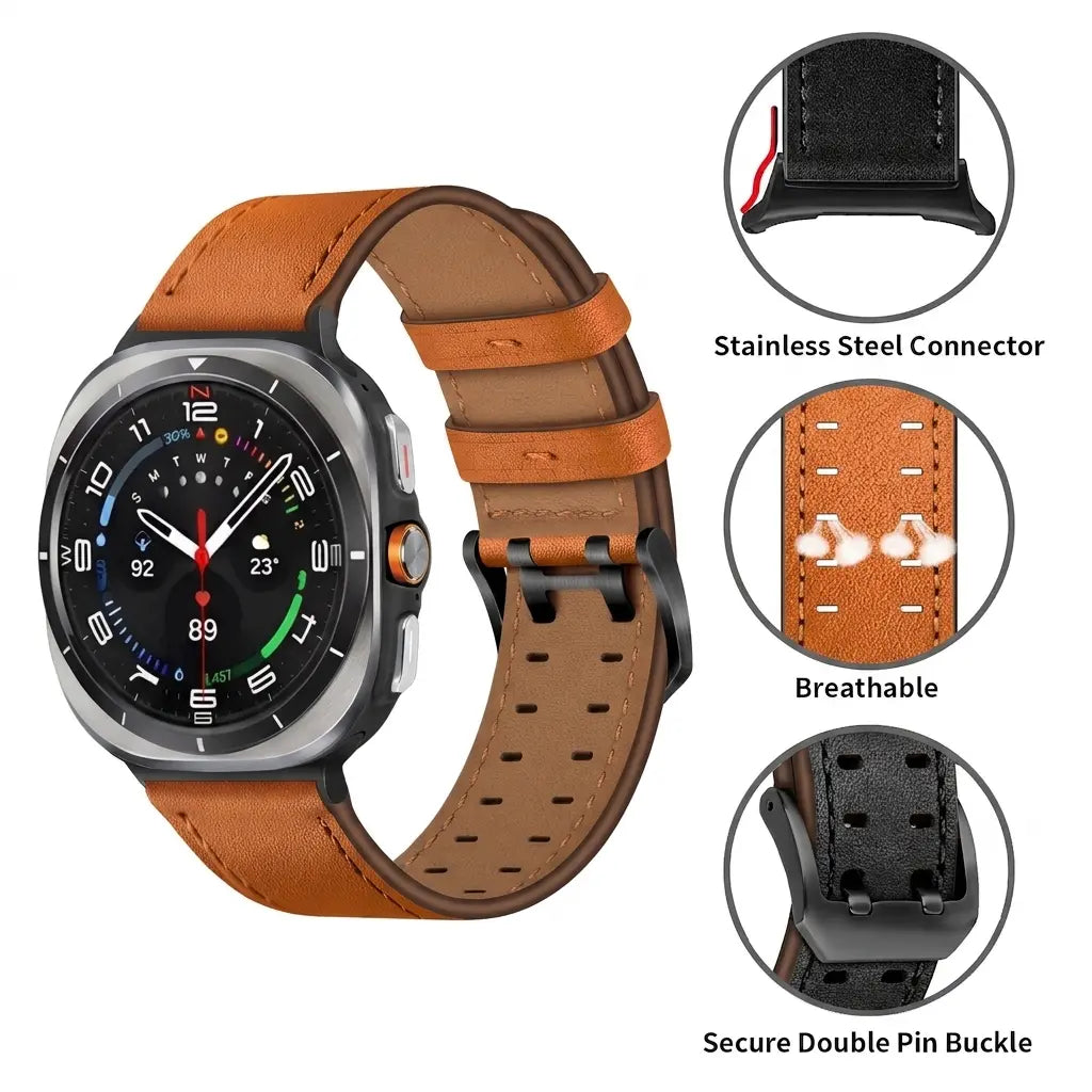 Samsung Galaxy Watch Ultra 2 Double Pin Leather Strap (Orange)