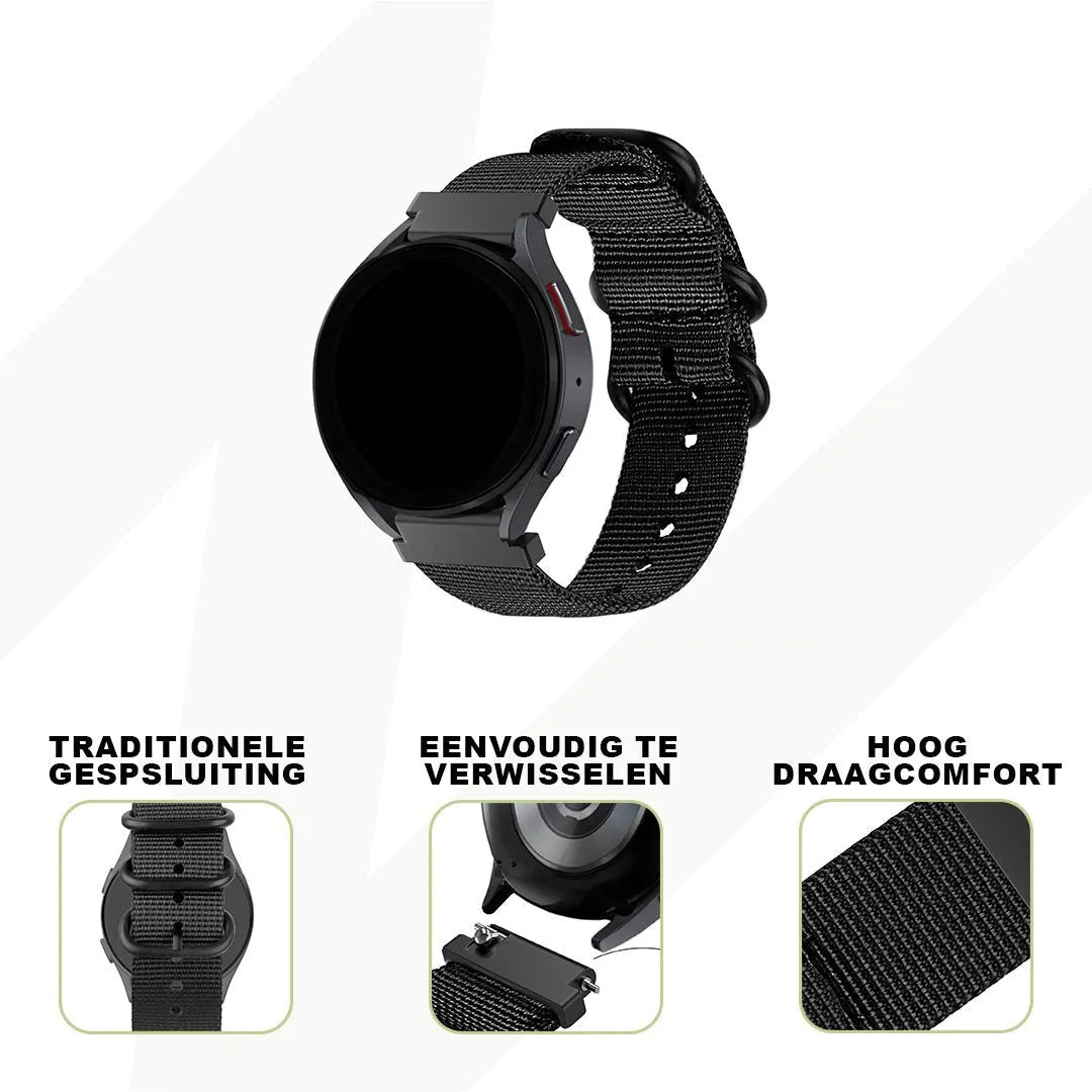 Buckled Nylon Strap, black, infographic (USP banner)