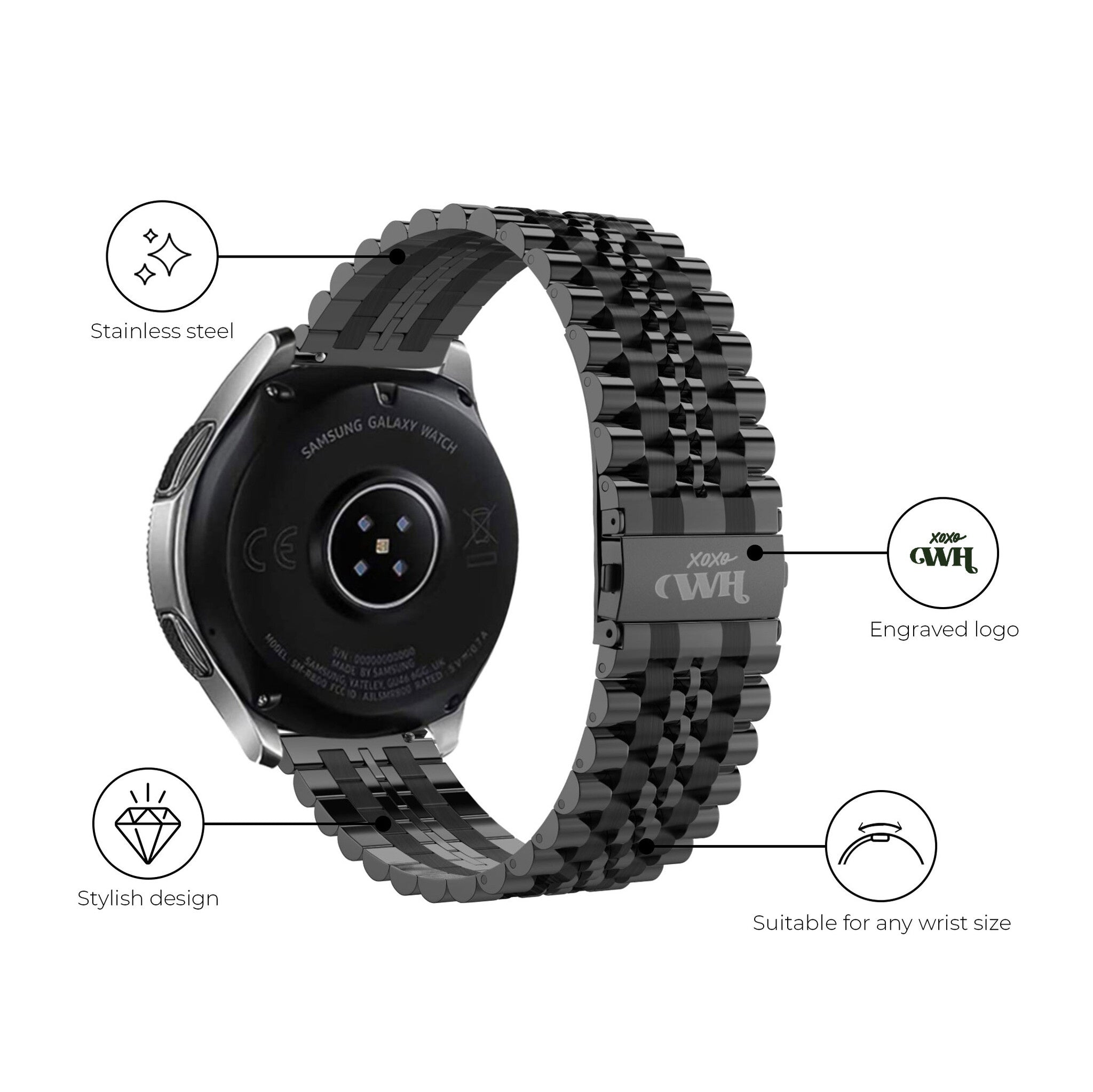 xoxo Wildhearts Samsung Galaxy Watch 3 41mm Steel Strap (Black)
