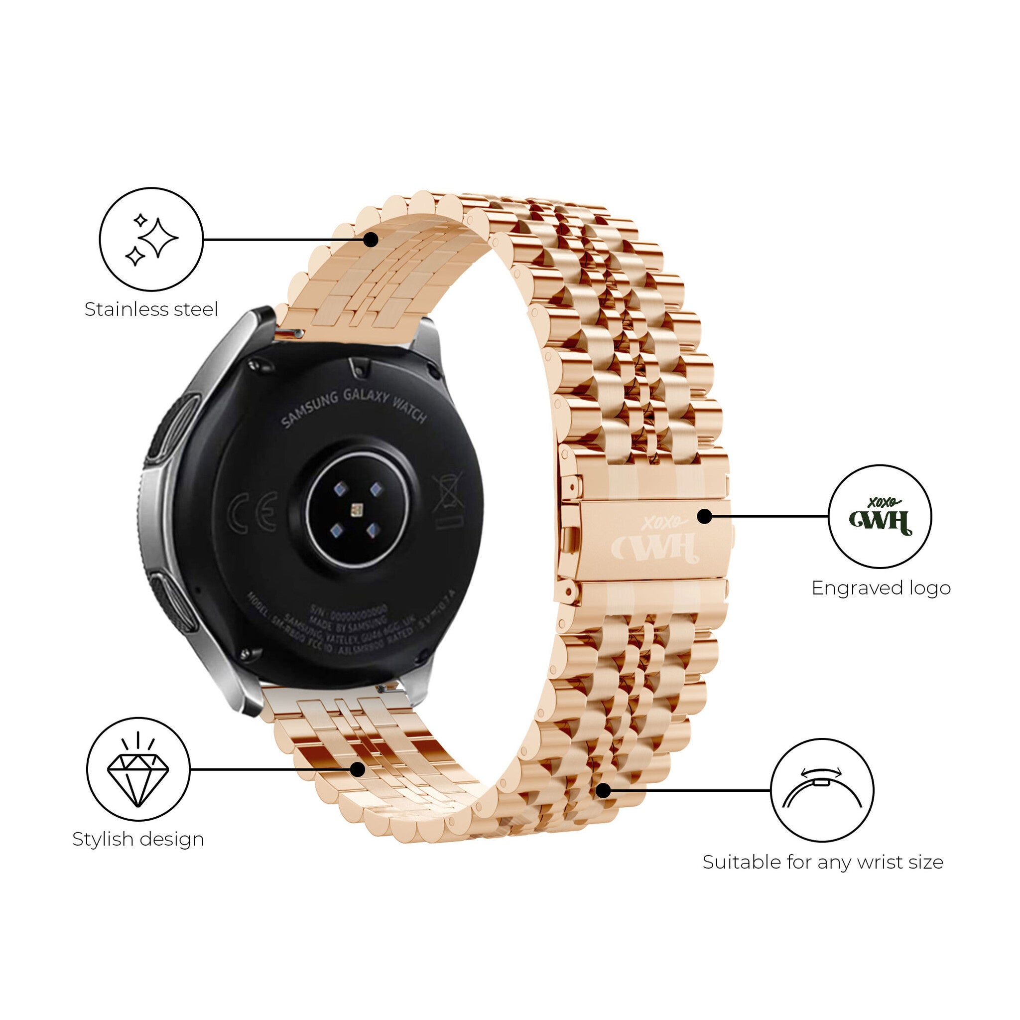 xoxo Wildhearts Samsung Galaxy Watch Active Steel Strap (Rose Gold)