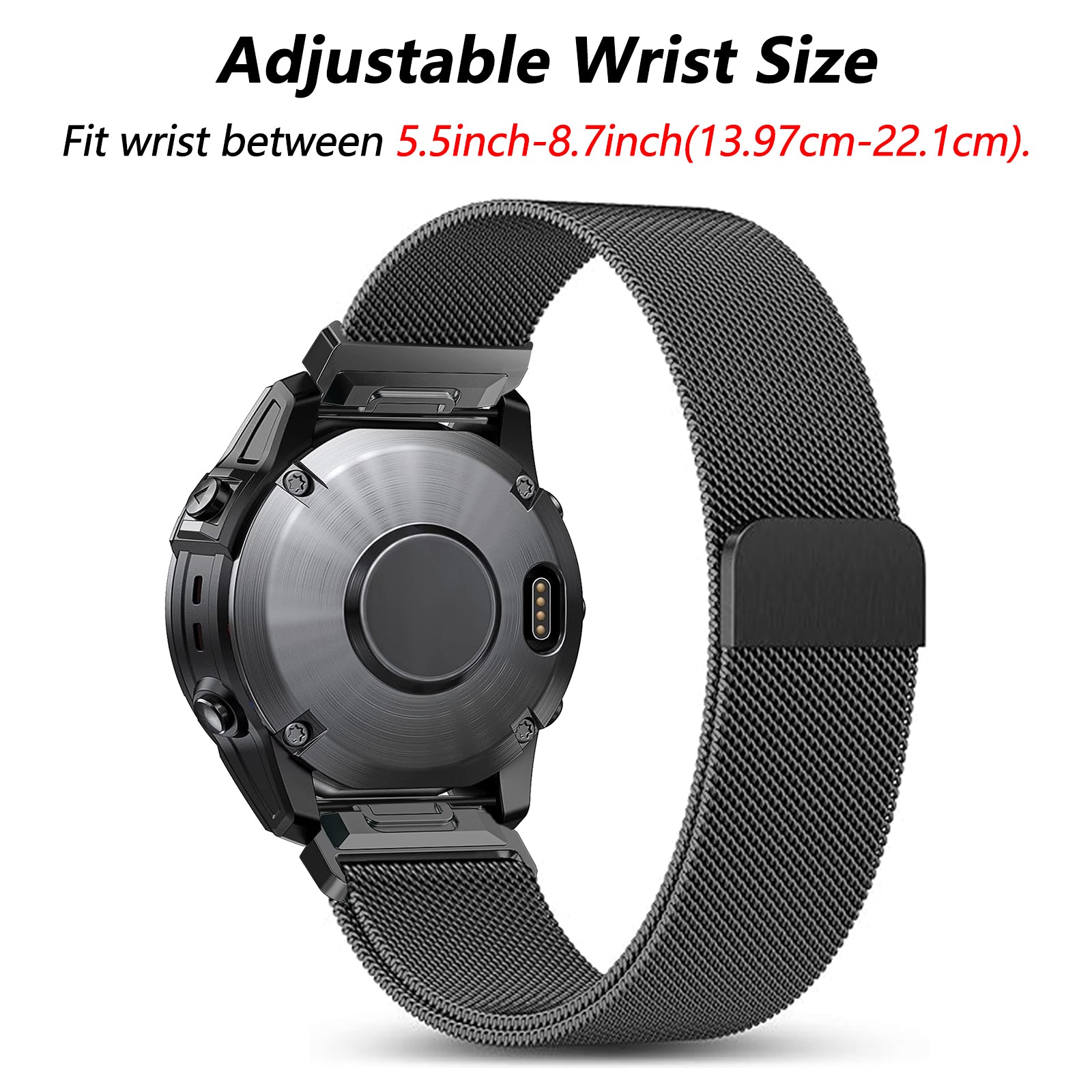 Garmin Fenix 5x / 6x Premium Milanese Strap (Black)