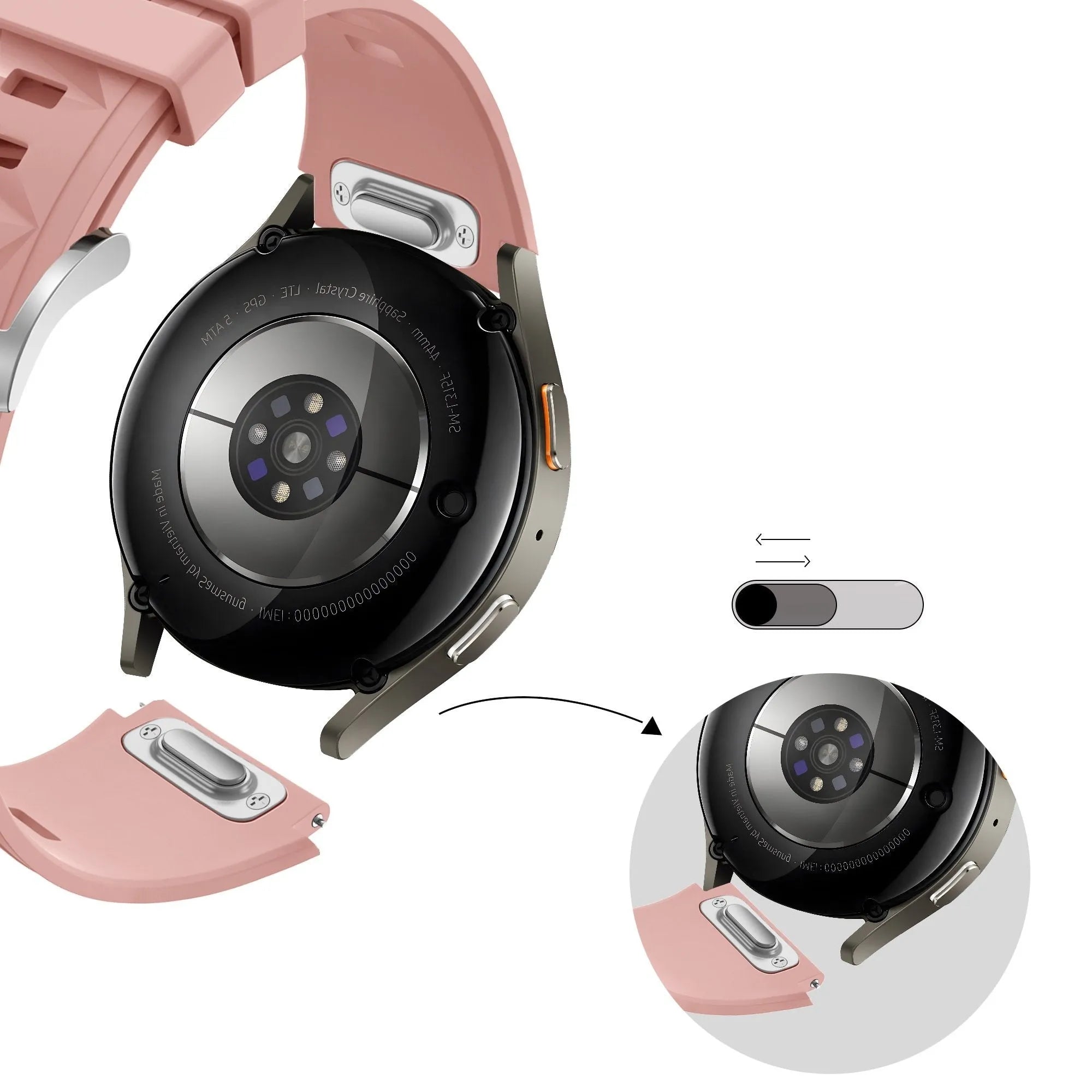 Bandz Fossil Gen 6 - 42mm Silicone Strap 'Easy Fit' (Pink)