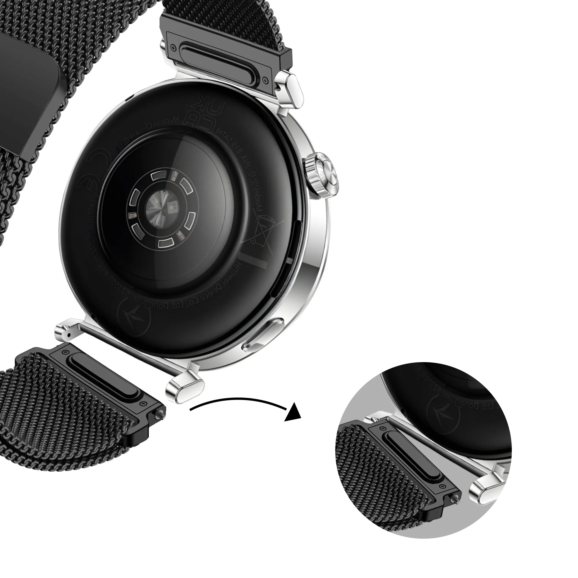 Bandz Huawei Watch GT 5 - 41mm Milanese Strap 'Easy fit' (Black)