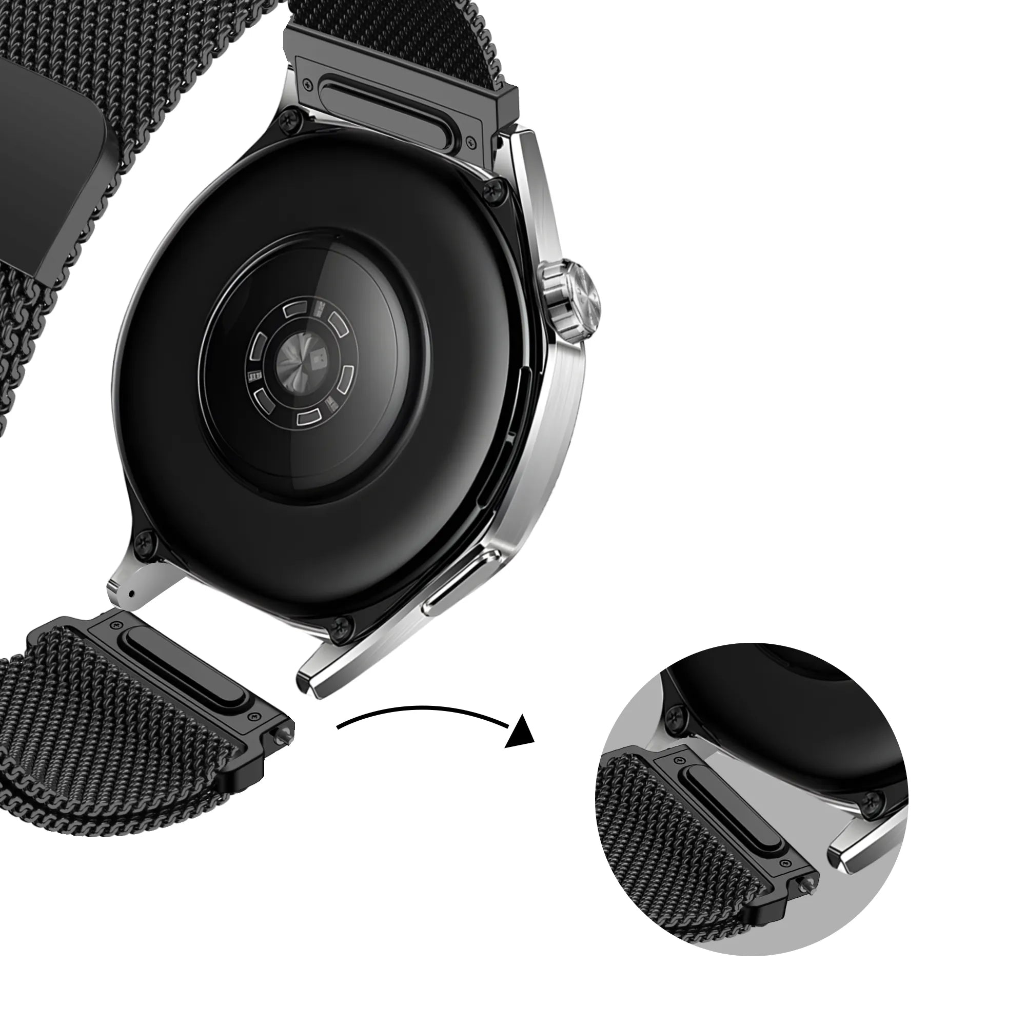 Bandz Huawei Watch GT 2 - 46mm 'One Push' Milanese Strap (Black)