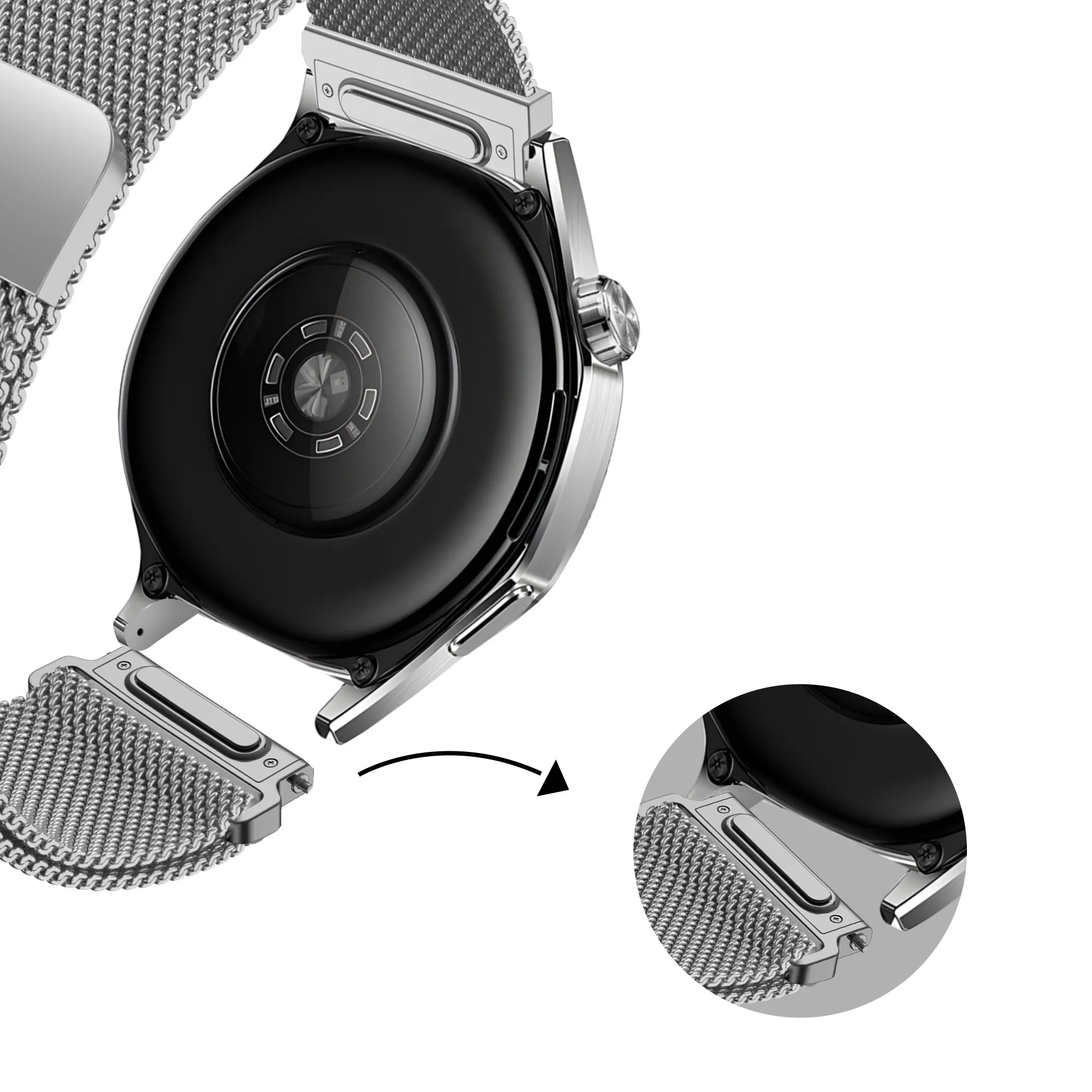 Bandz Huawei Watch GT 6 Pro - 46mm 'One Push' Milanese Strap (Silver)
