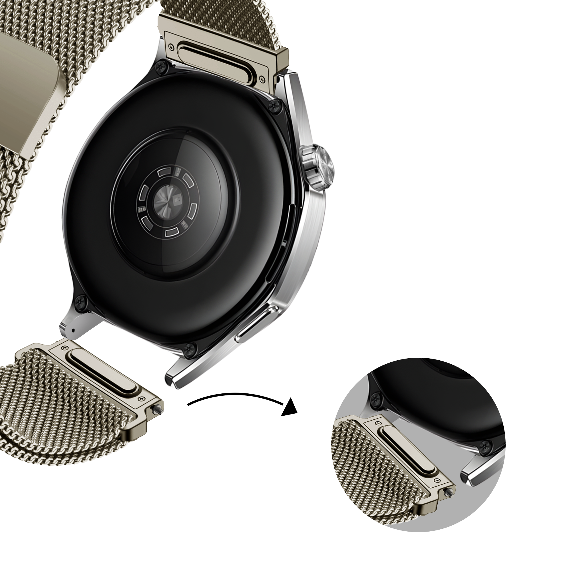 Bandz Xiaomi Mi Watch 'One Push' Milanese Strap (Titanium)