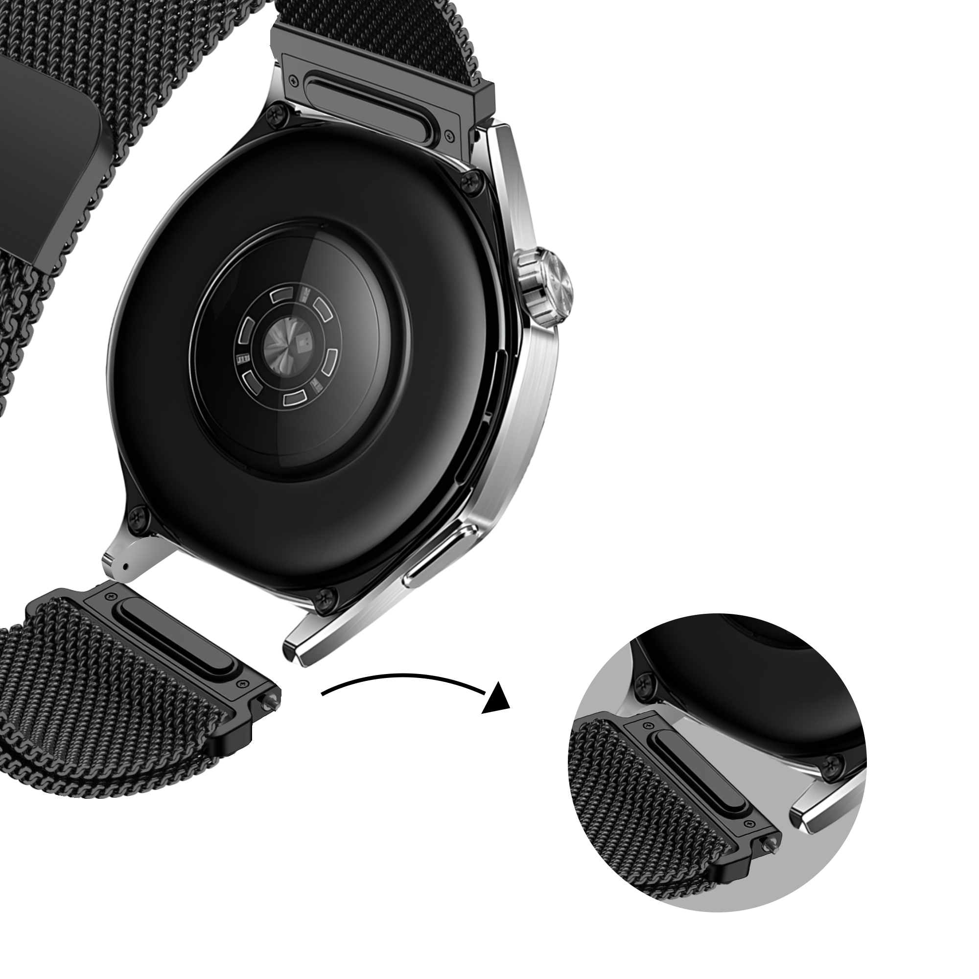 Bandz Xiaomi Mi Watch 'One Push' Milanese Strap (Black)