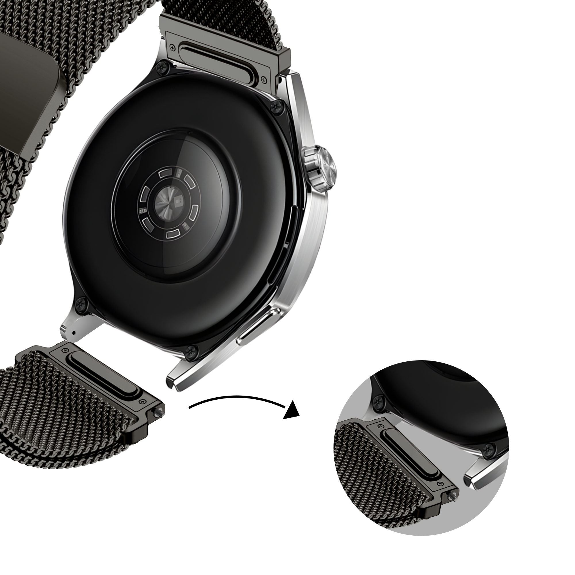 Bandz Xiaomi Mi Watch 'One Push' Milanese Strap (Titanium Grey)