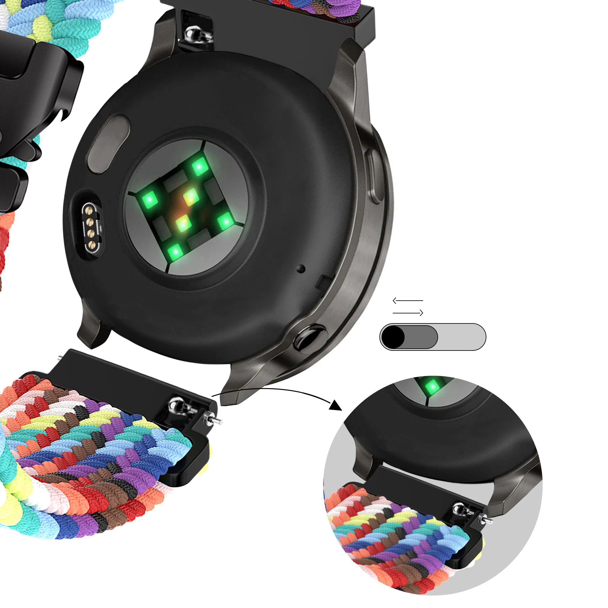 Bandz Garmin Vivomove 3s Braided Strap 'Parachute' (Rainbow)