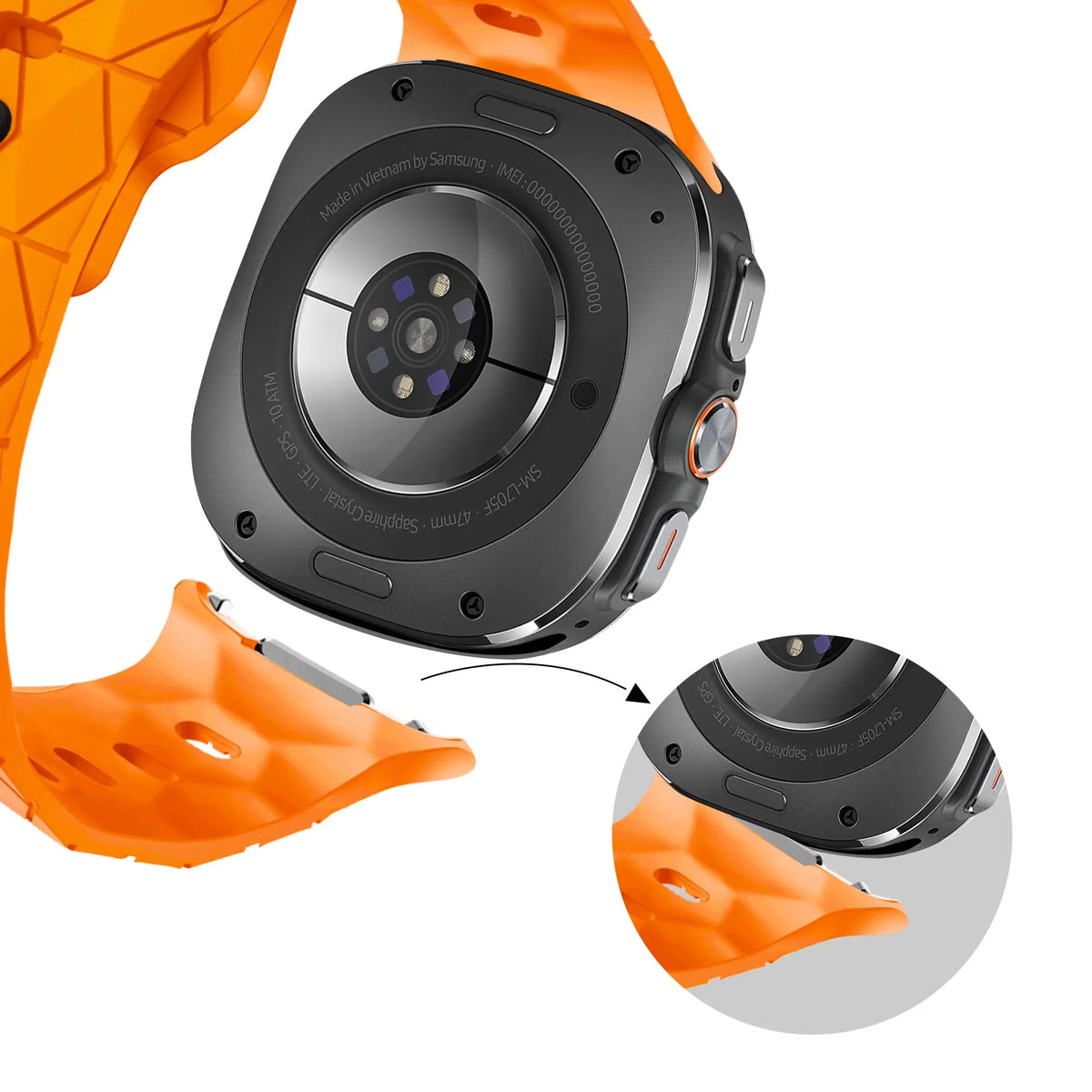 Bandz Samsung Galaxy Watch Ultra Silicone Strap 'Hexagons' (Orange)