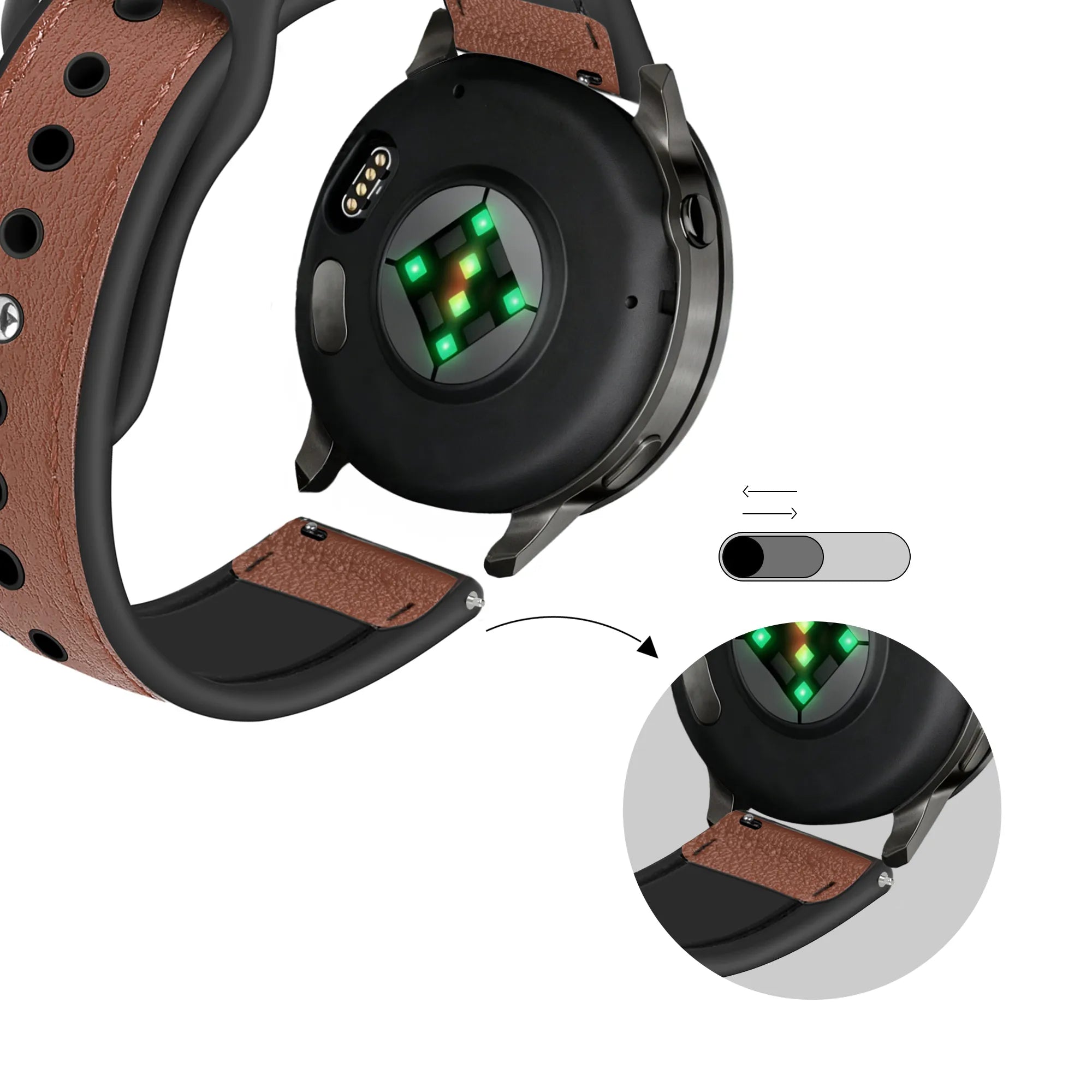 Bandz Garmin Forerunner 245 Leather Strap 'Hybrid' (Brown)