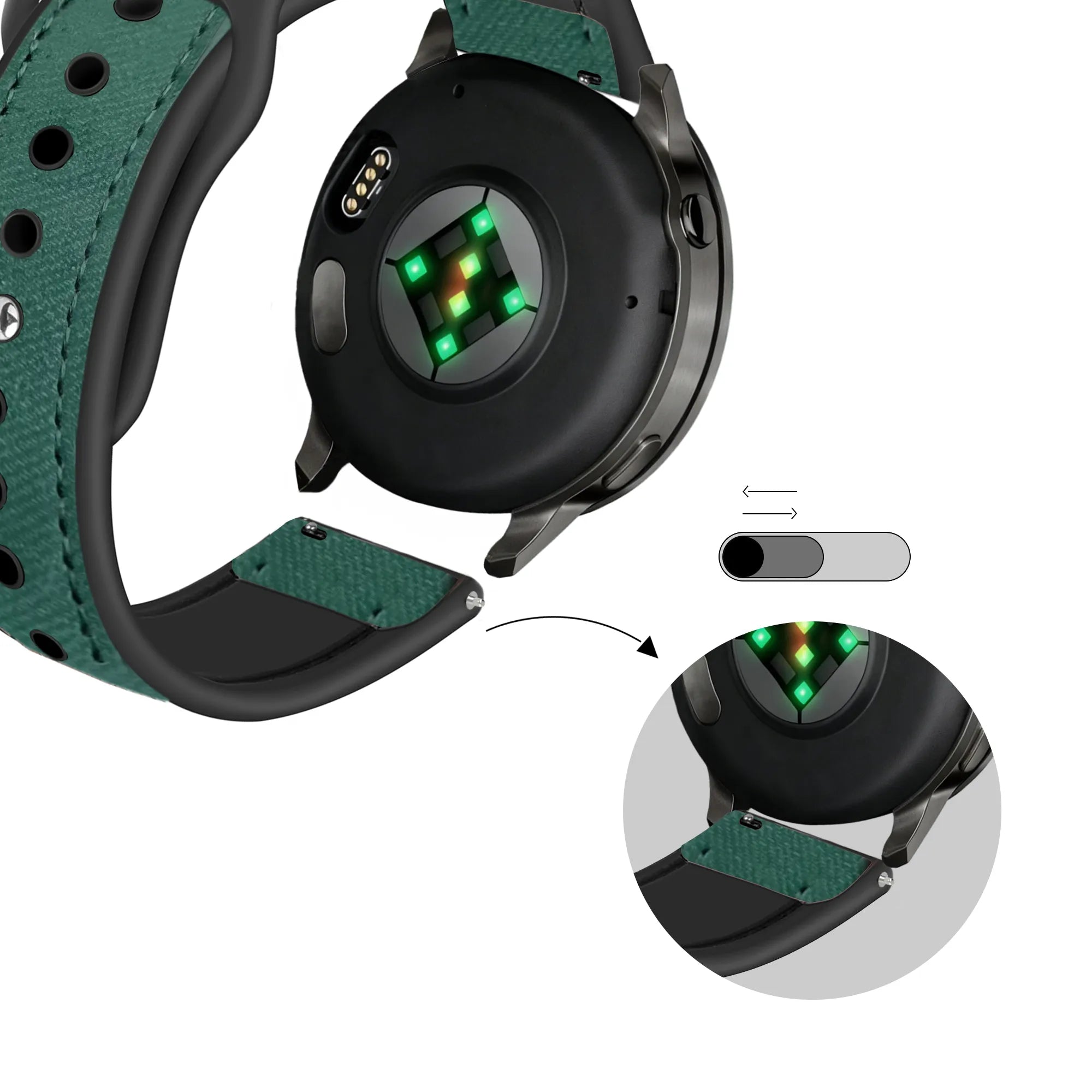 Bandz Garmin Vivoactive 4 Leather Strap 'Hybrid' (Green)
