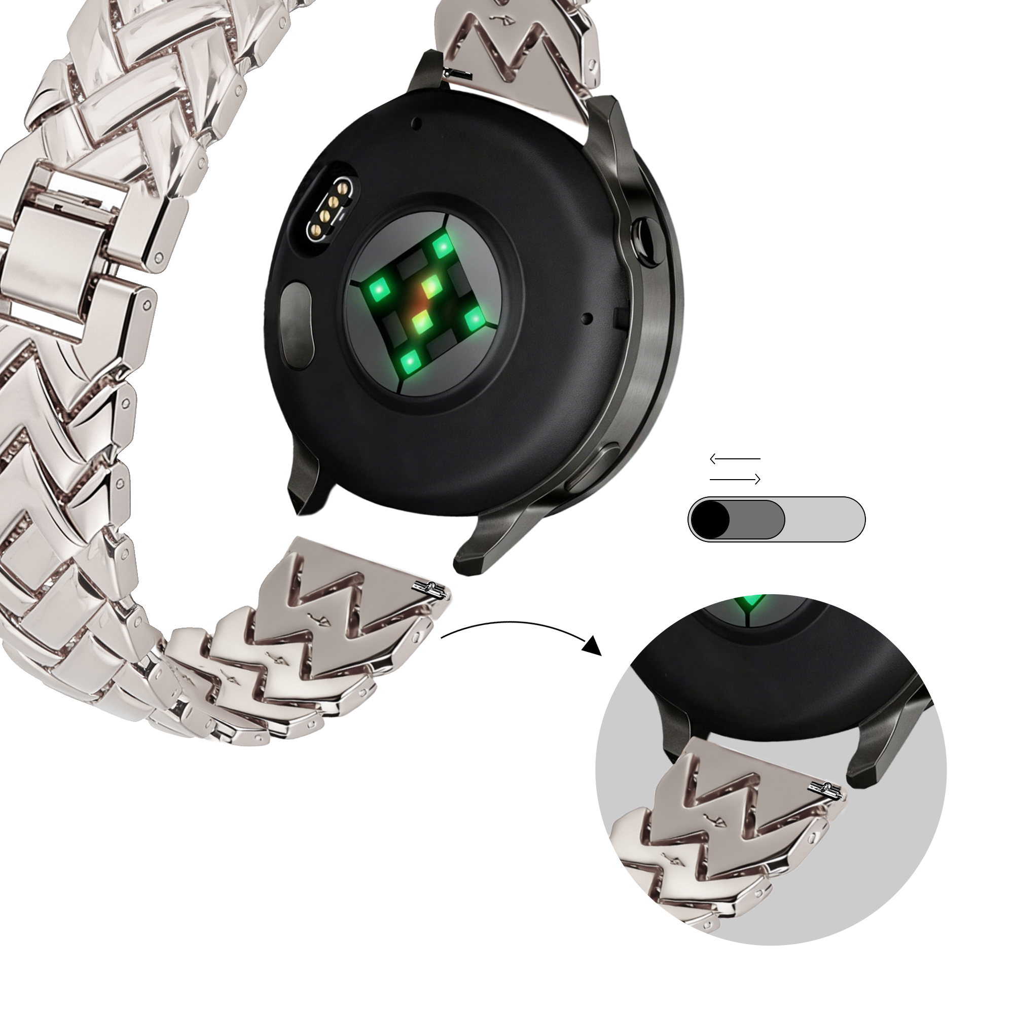 Bandz Withings Steel HR - 36mm Metal Strap 'V-Type' (Starlight)