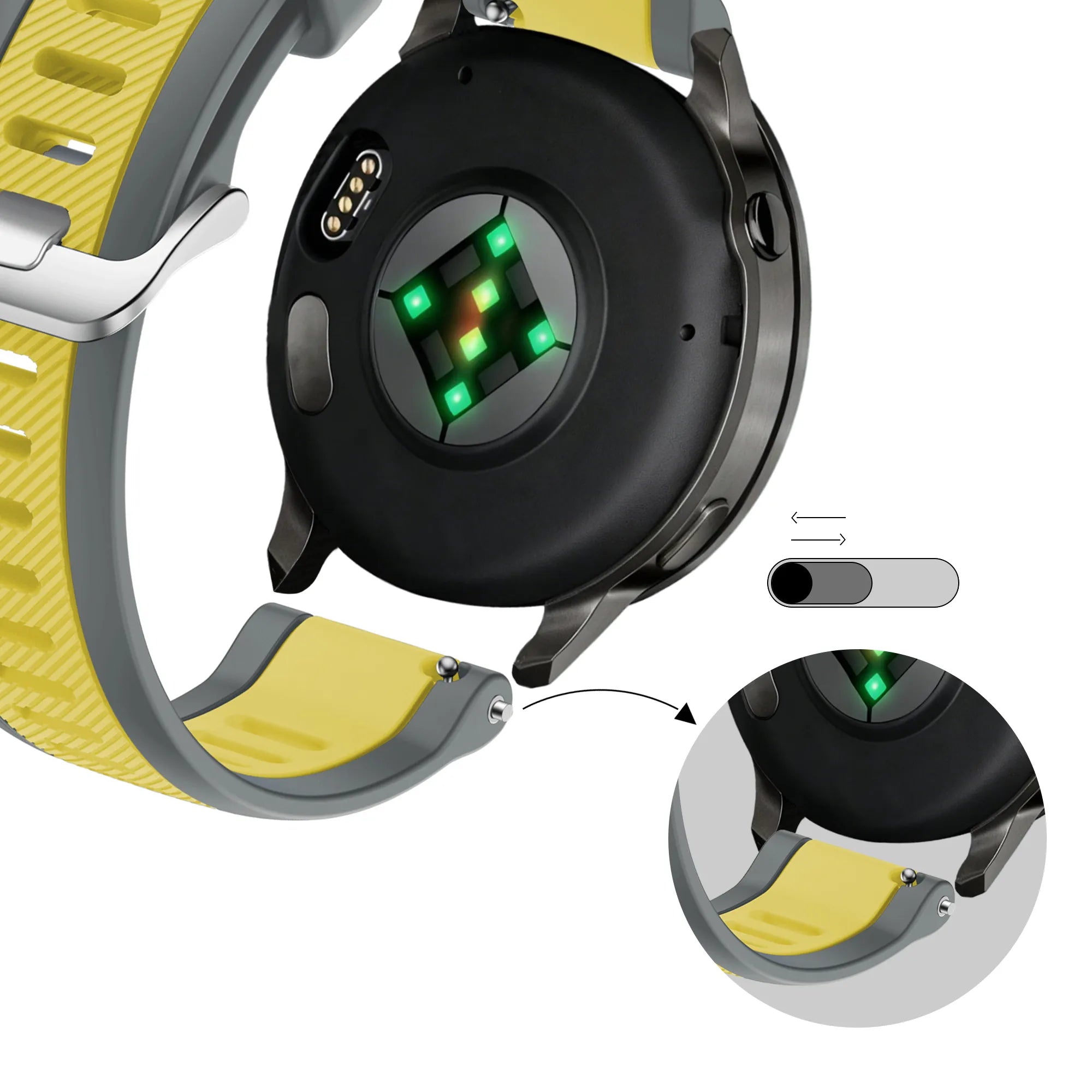 Bandz Garmin Vivomove Style Dual Buckled Sport Strap (Grey/Yellow)