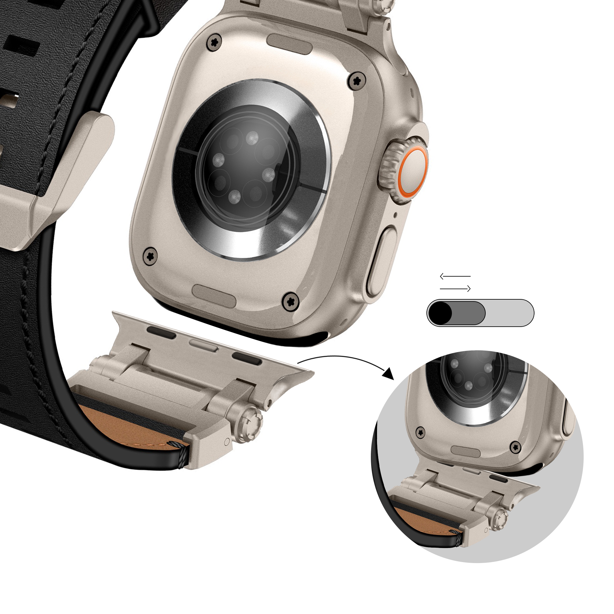 Bandz Apple Watch Ultra Leather Strap 'Explorer' (Black)