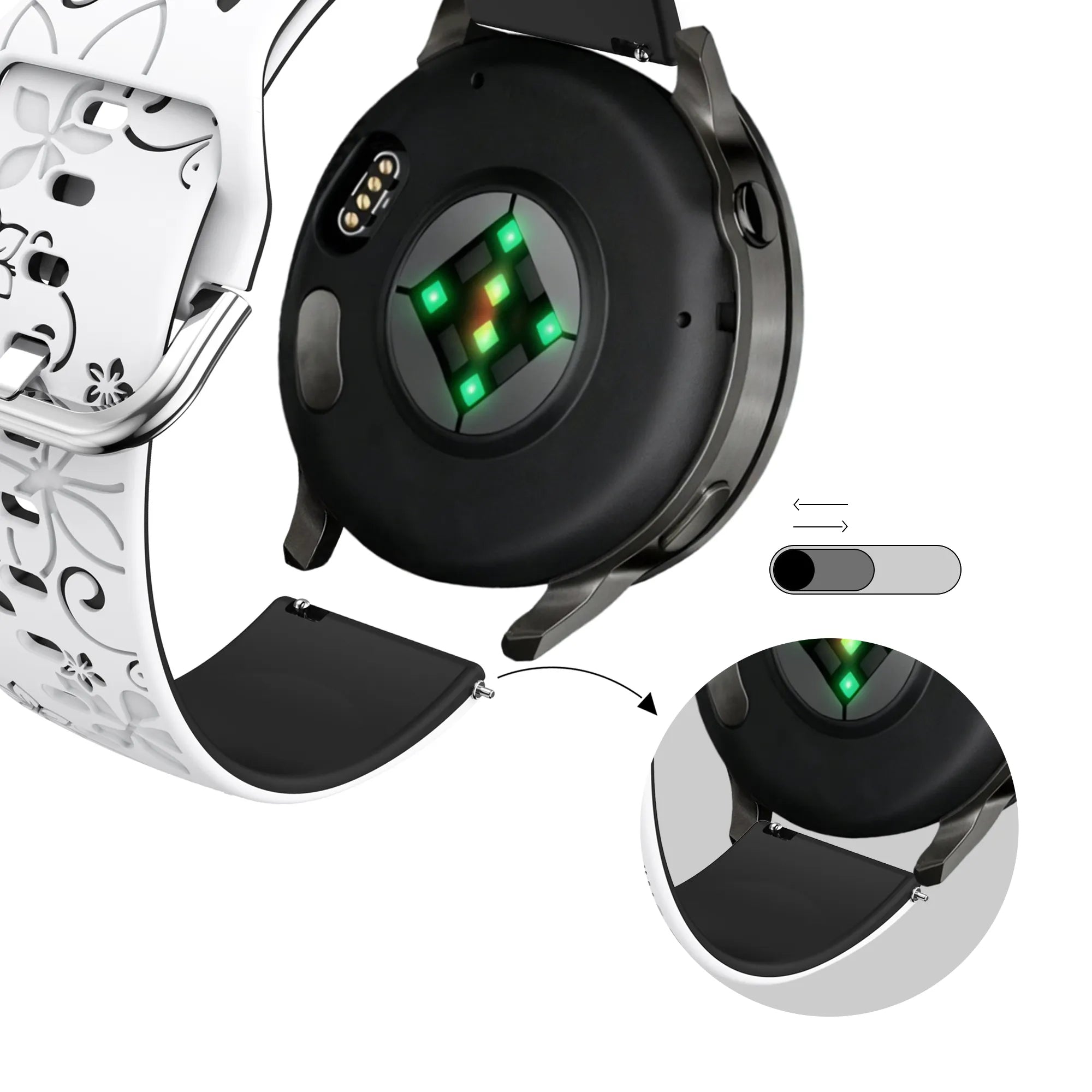 Bandz Garmin Vivomove Style Silicone Strap 'Flowers' (White/Black)