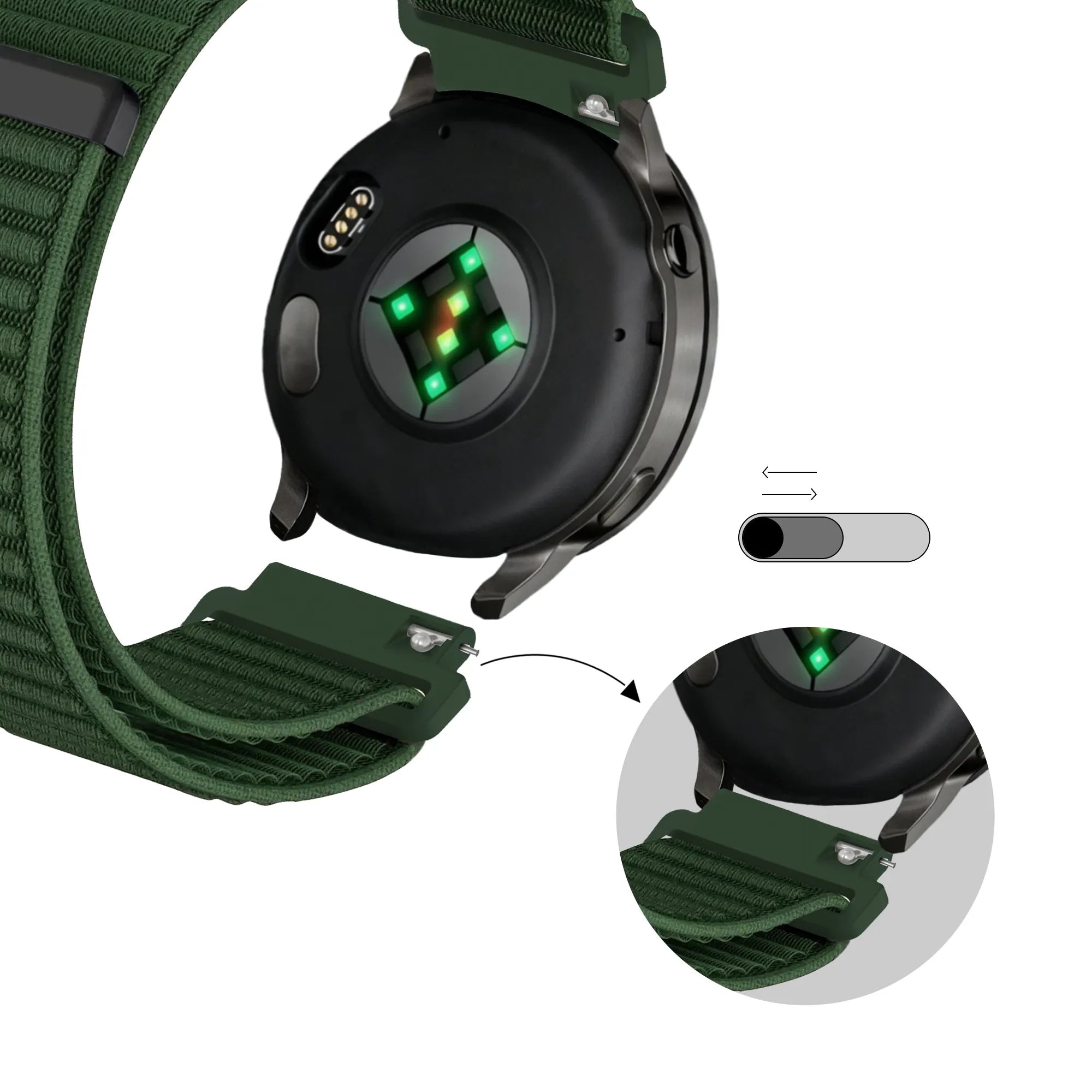 Bandz Garmin Vivomove Sport Nylon Strap 'Wave' (Dark Green)