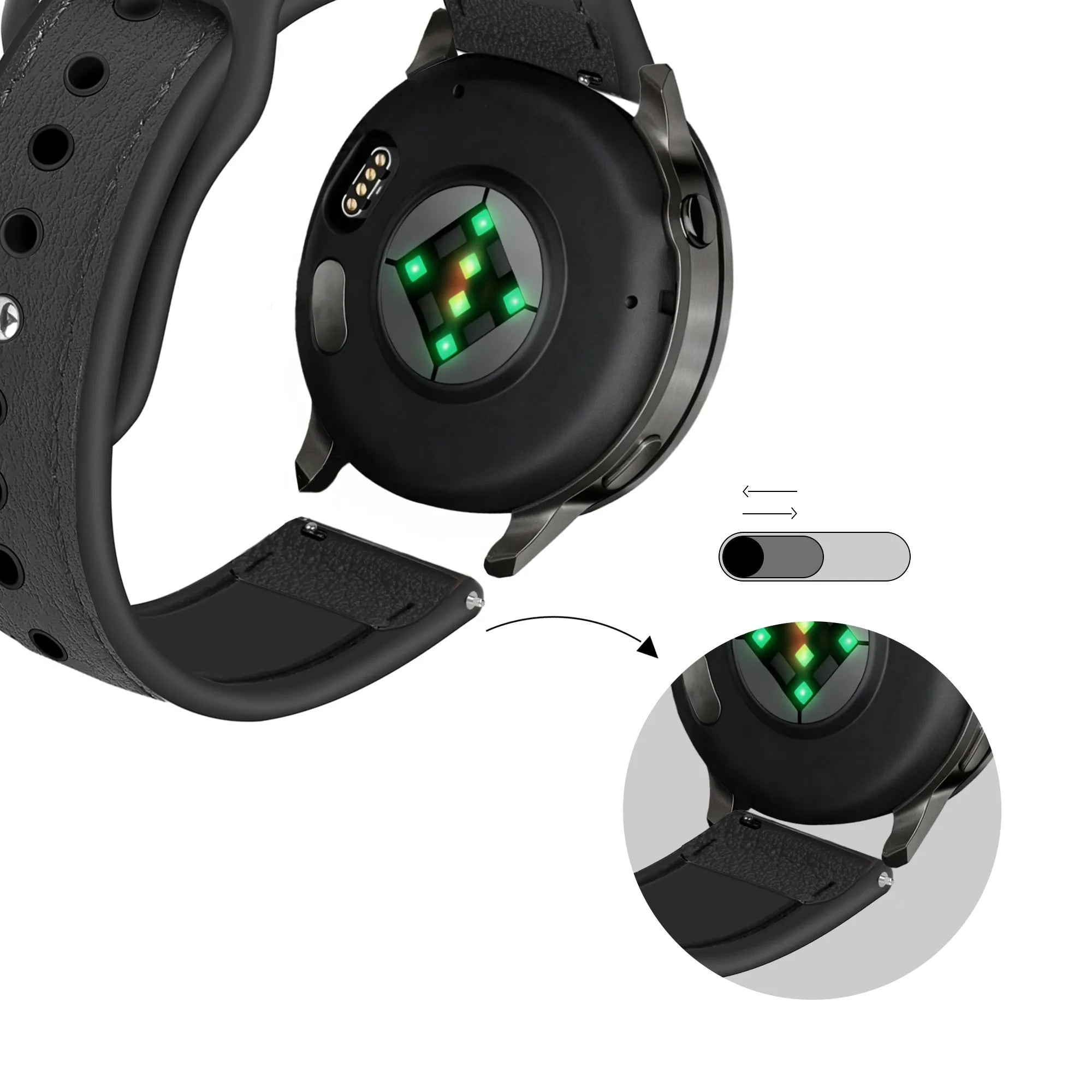 Bandz Garmin Vivomove Trend Leather Strap 'Hybrid' (Black)