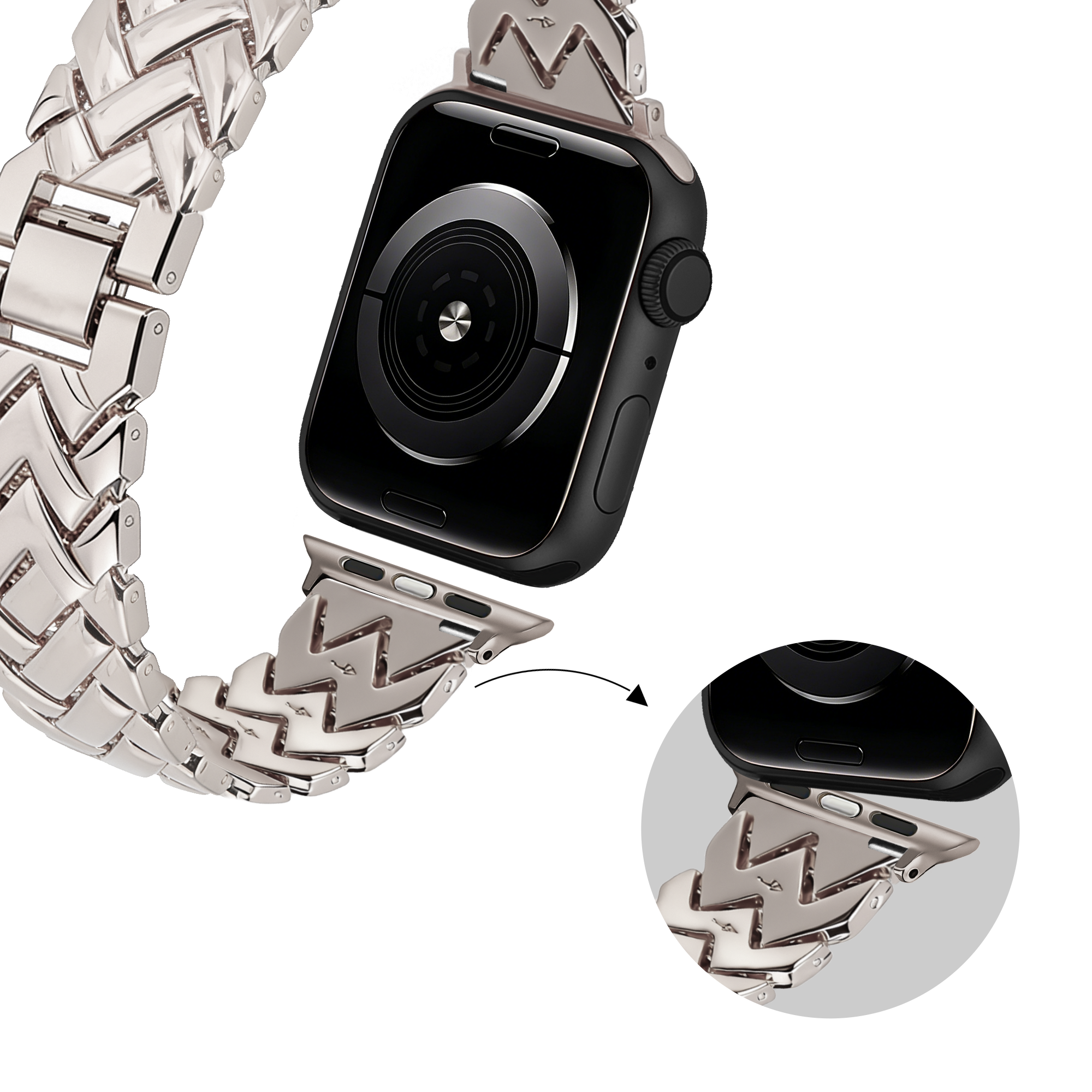 Bandz Apple Watch Metal Strap 'V-Type' (Starlight)