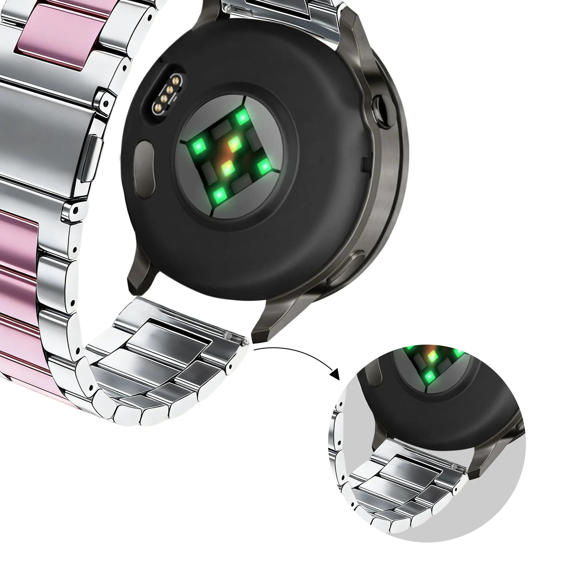 Bandz Garmin Vivomove Sport Steel Strap 'Classic' (Silver/Pink)