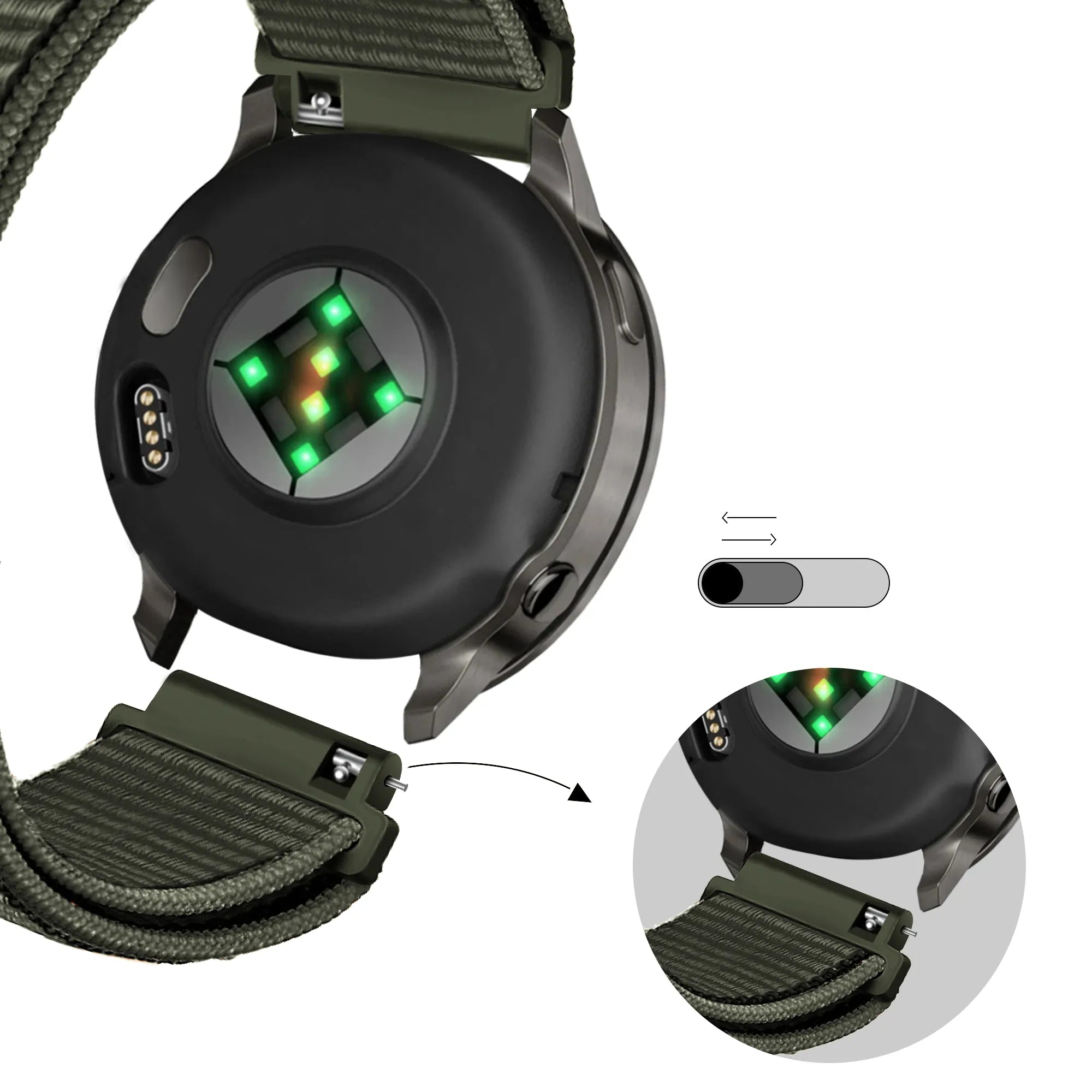 Bandz Garmin Vivoactive 4s Nylon Loop Strap (Dark Green)