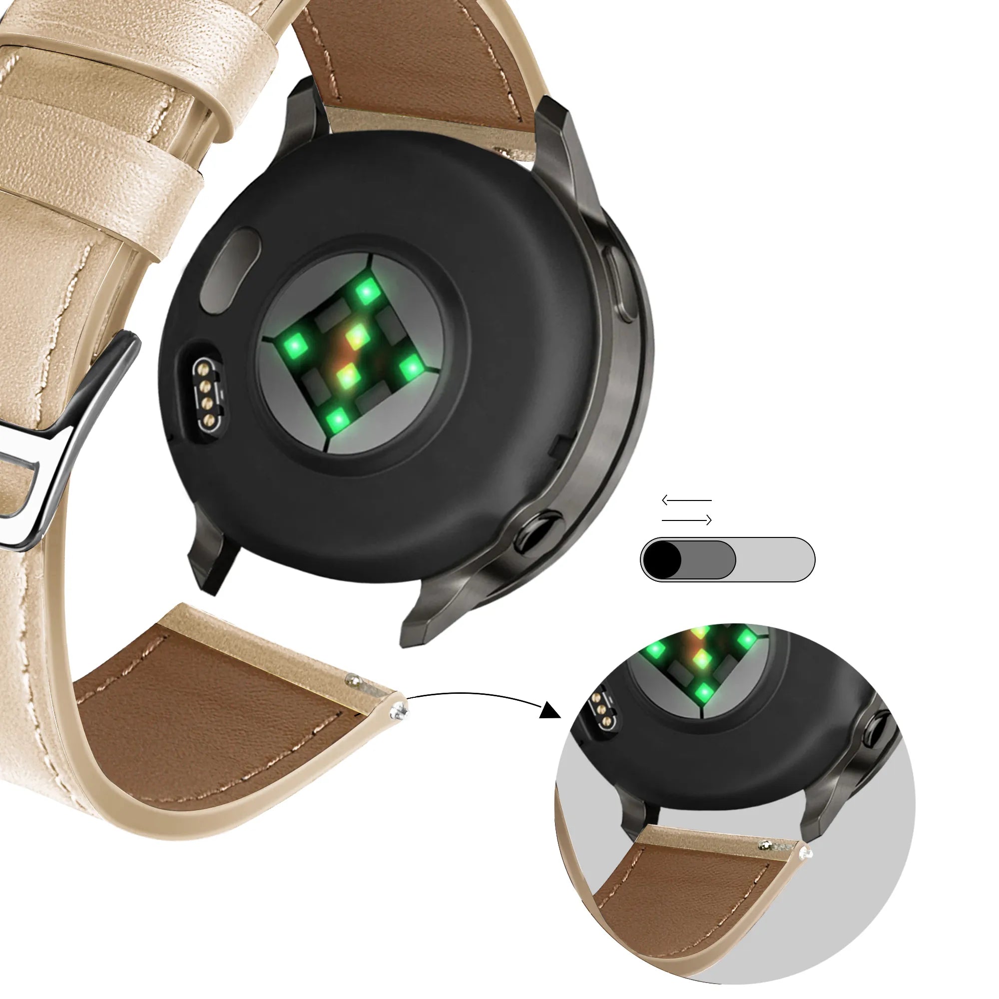 Bandz Garmin Forerunner 265s Leather Strap 'Deluxe' (Milk Tea)