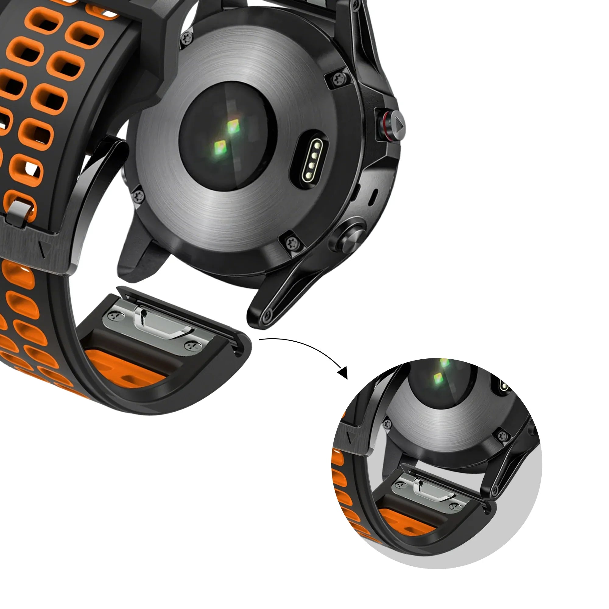 Bandz Garmin Fenix E Buckled Sport Strap (Black/Orange)