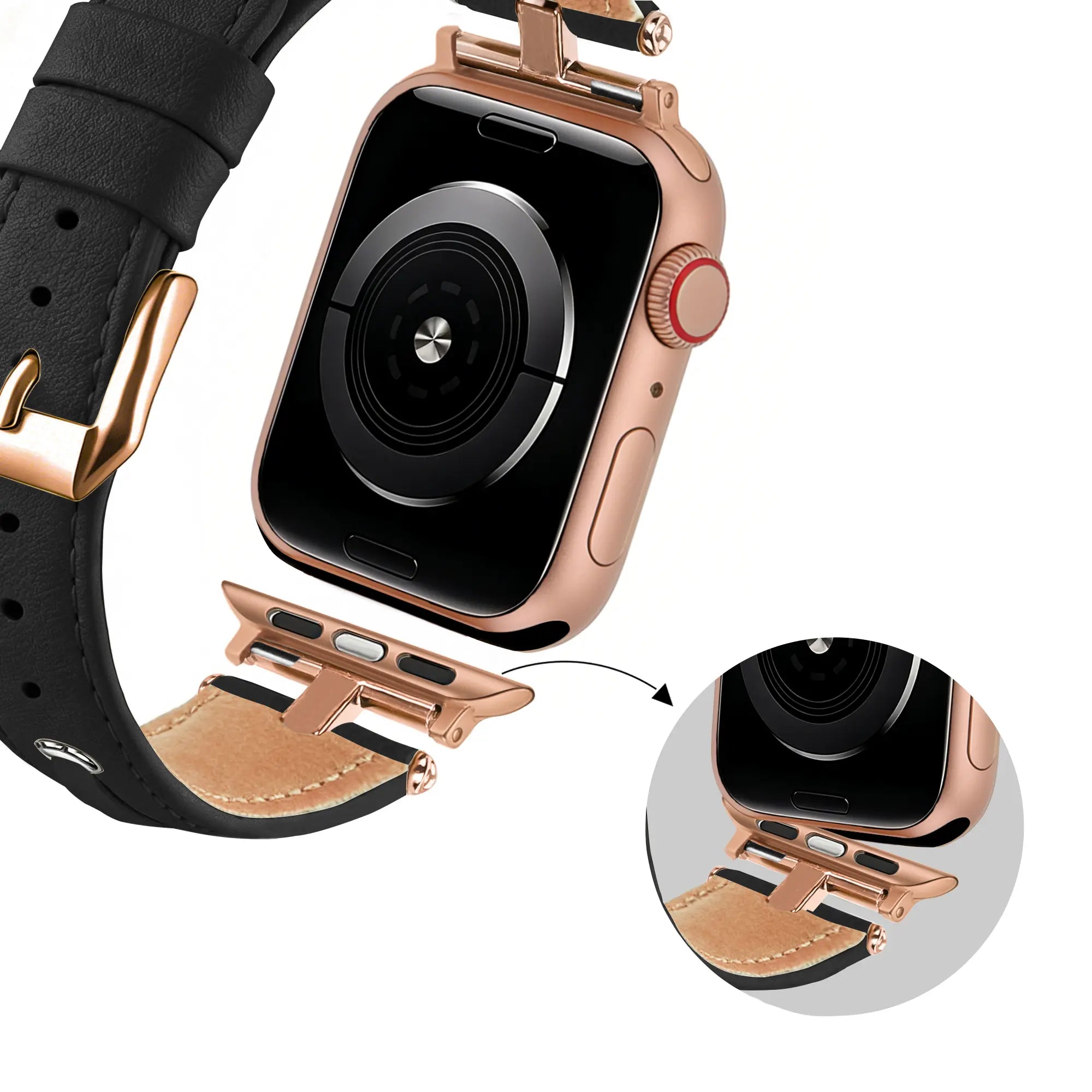 Bandz Apple Watch Leather Strap 'T-Belt' (Black)