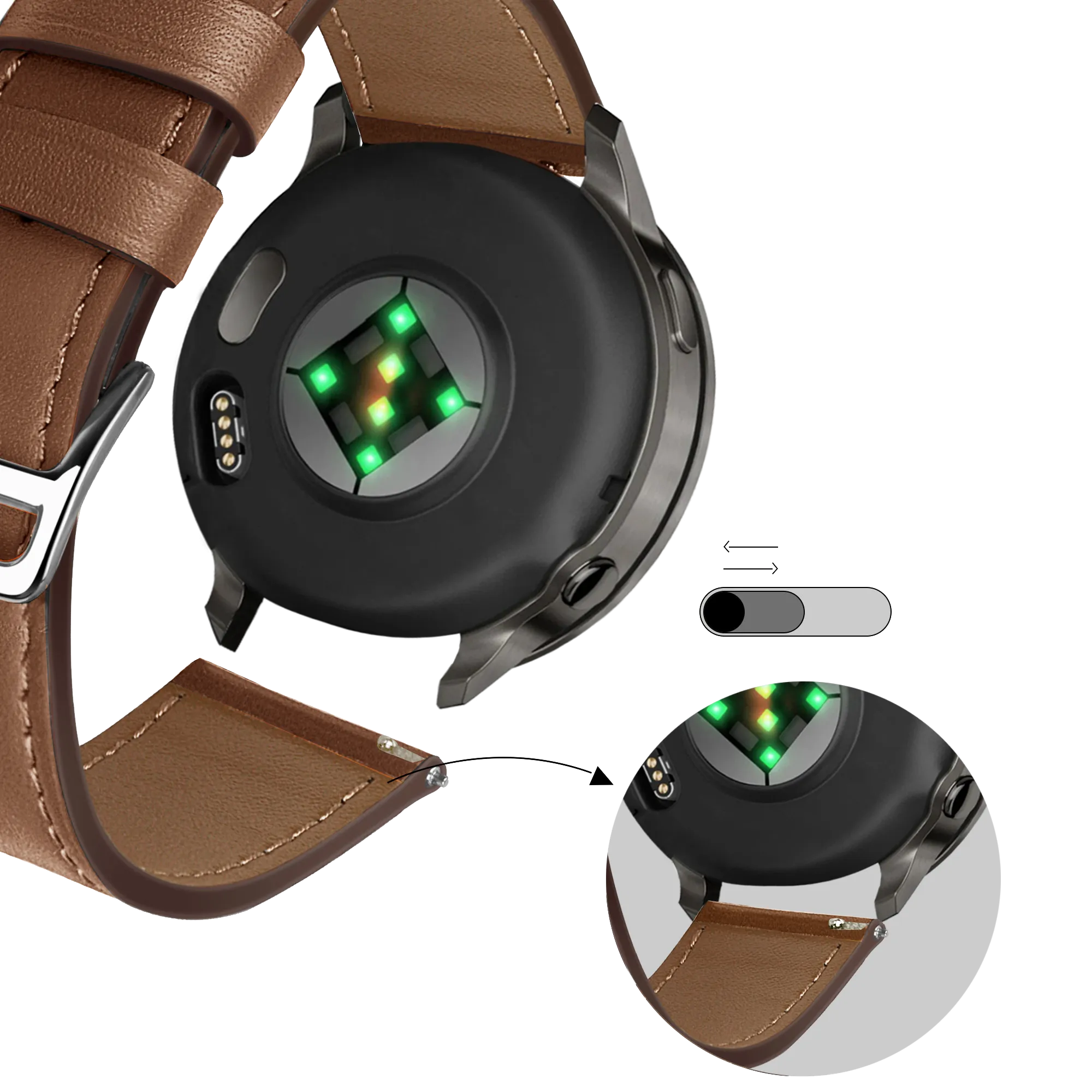 Bandz Garmin Forerunner 255 Leather Strap 'Deluxe' (Brown)