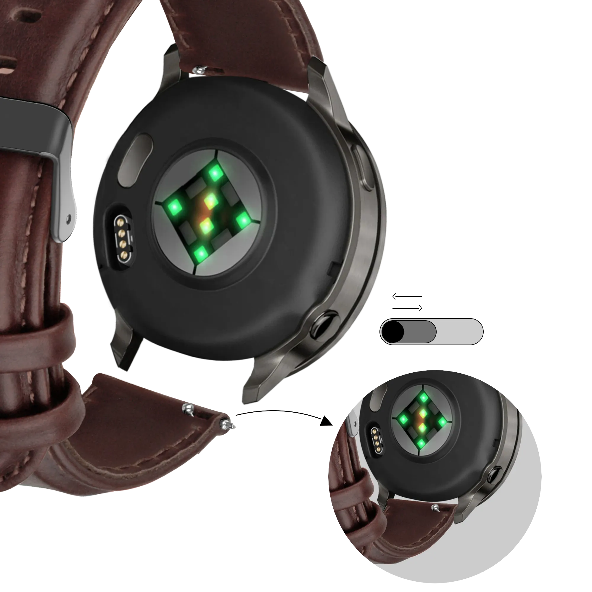Bandz Garmin Venu SQ Leather Strap 'Classic' (Dark Brown)