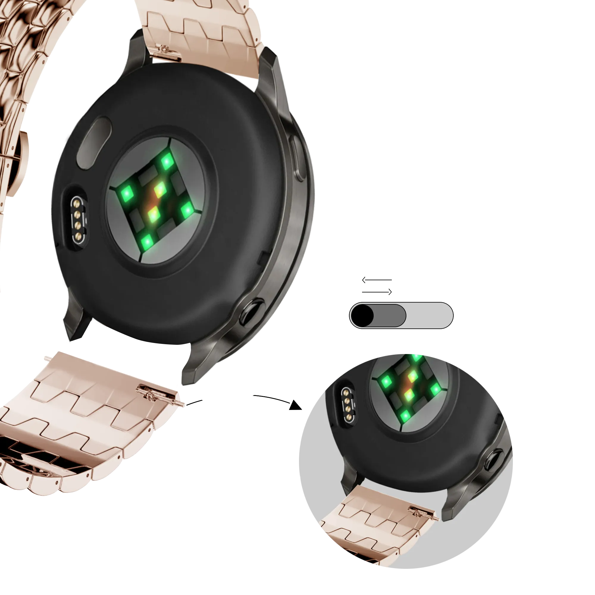 Bandz Garmin Forerunner 70 Steel Strap 'Dragon' (Rose Gold)