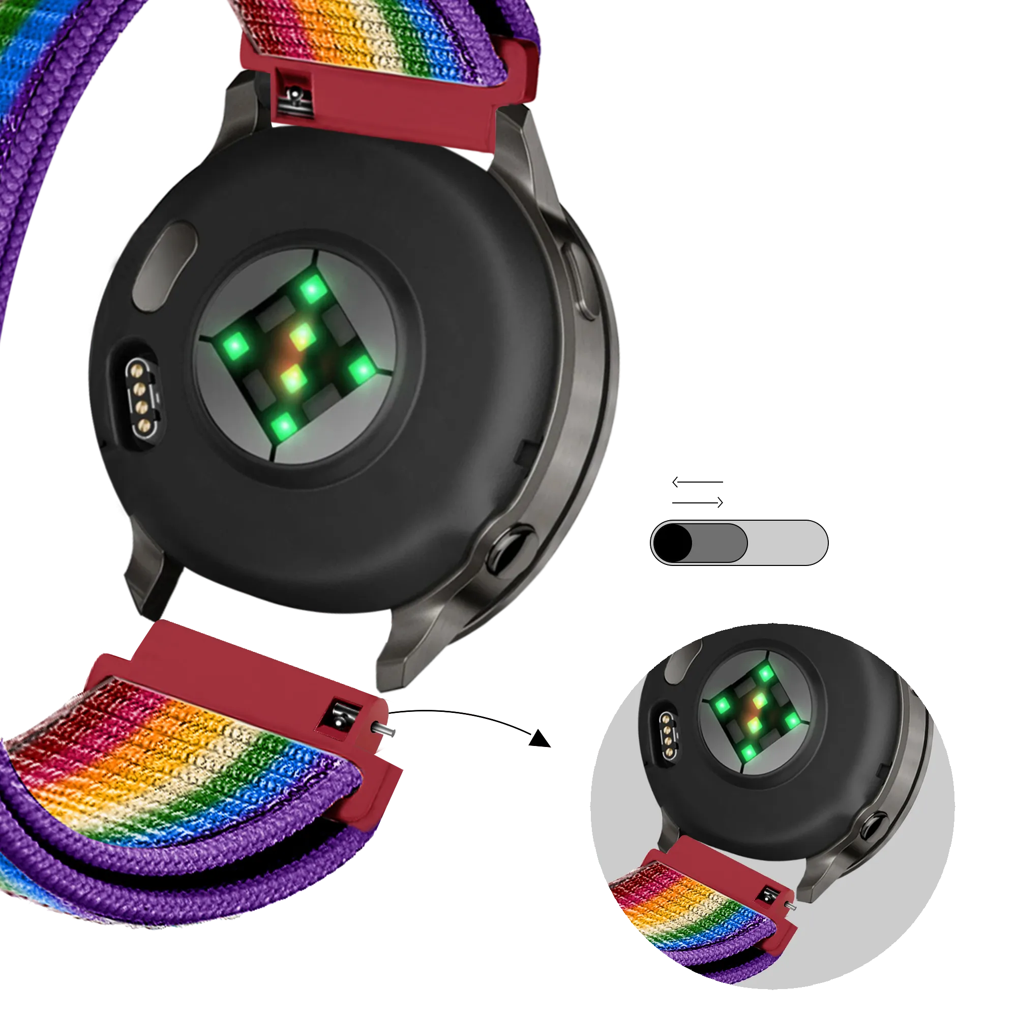Bandz Garmin Forerunner 170 Nylon Loop Strap (Rainbow)
